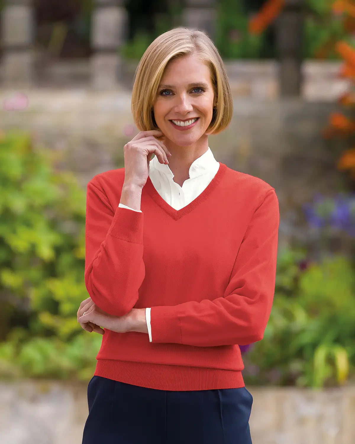 Ladies’ Pure Merino Wool V Neck Jumper – Watermelon
