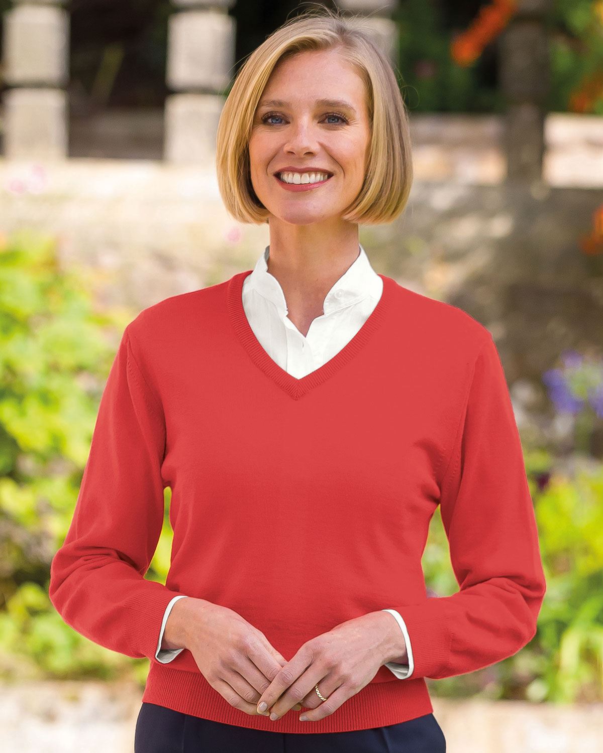 Merino V neck Sweater Ladies - Watermelon - Country Collection
