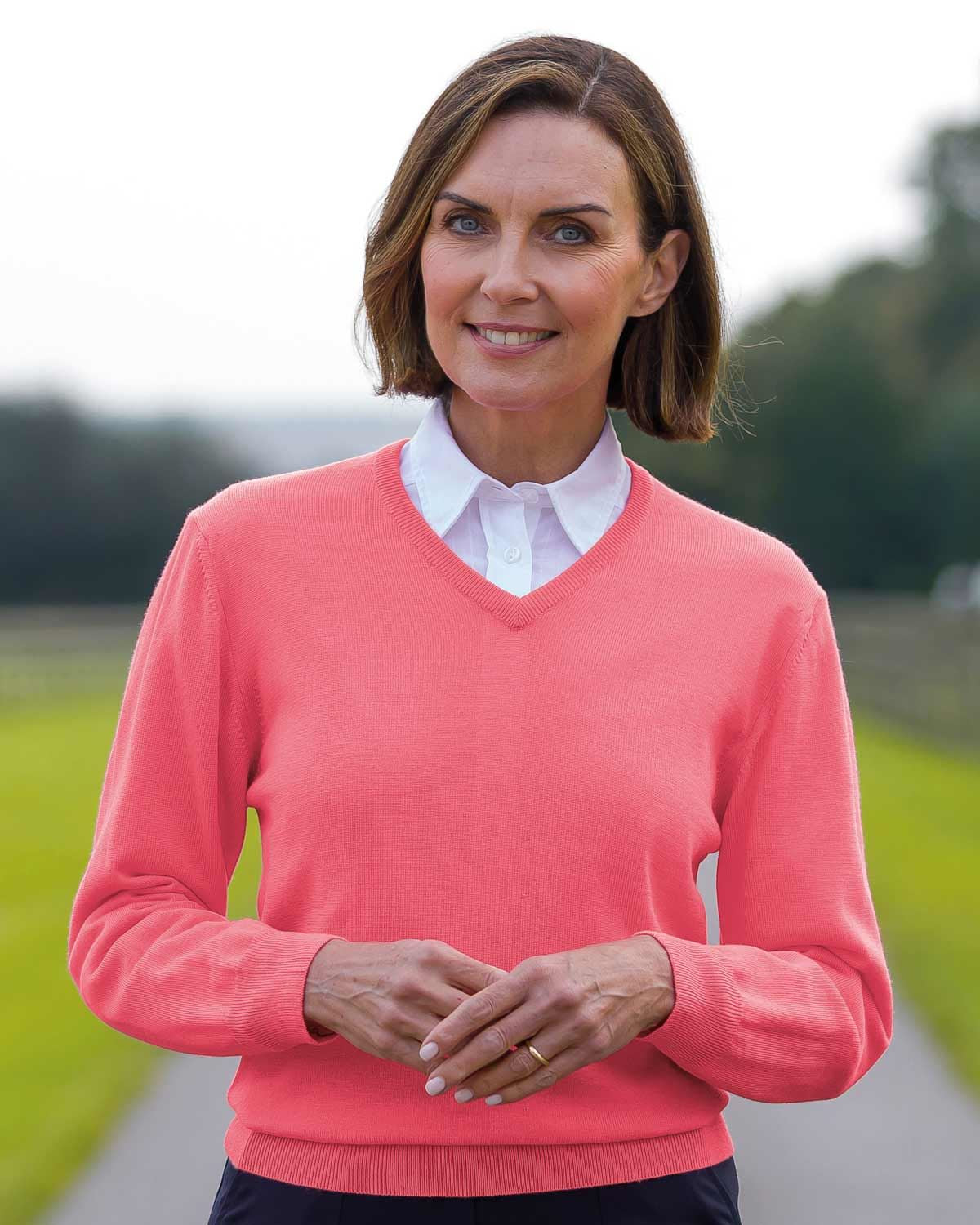 Merino V neck Sweater Ladies - Sherbet - Country Collection