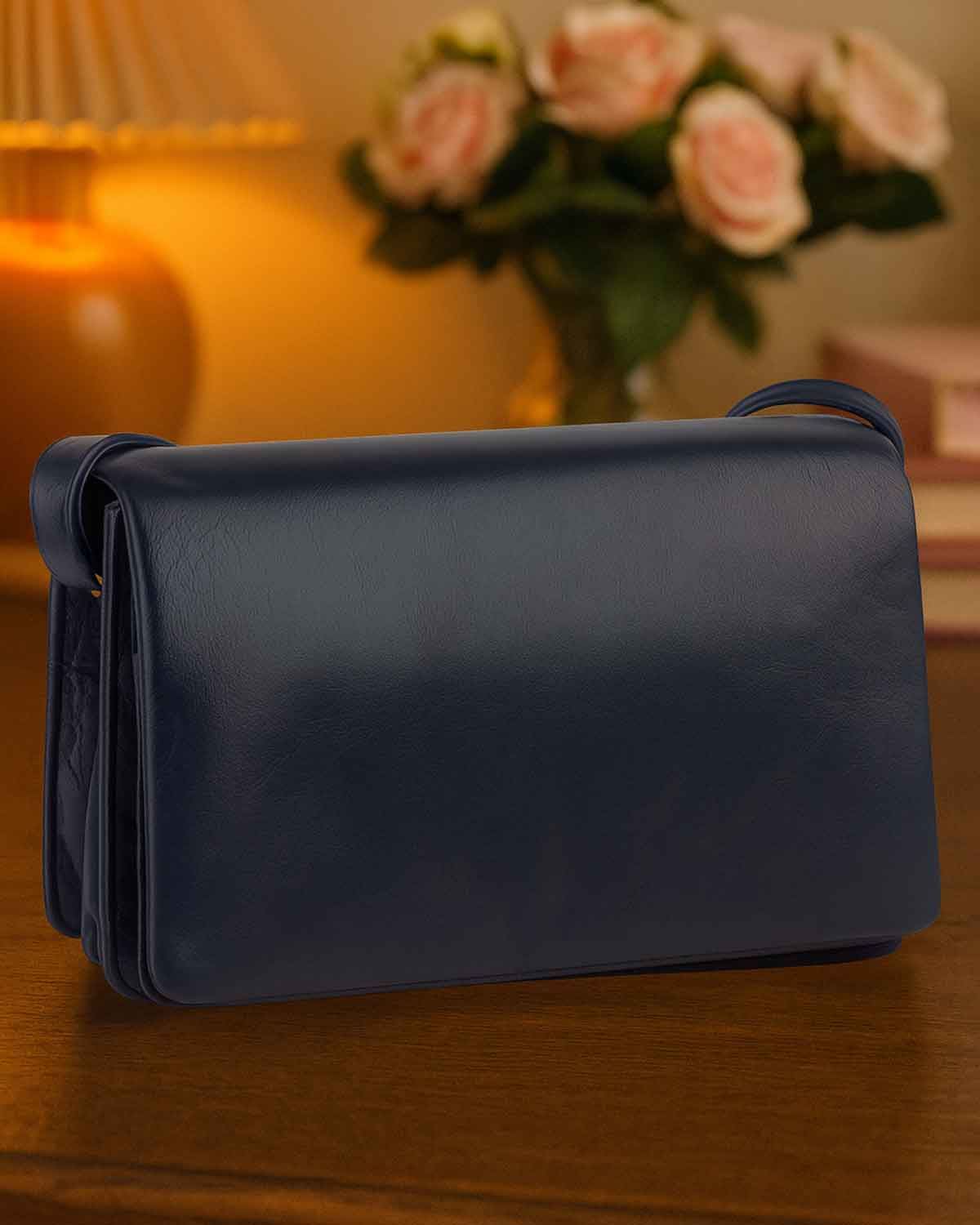 Leather Shoulder Bag - Navy - Country Collection