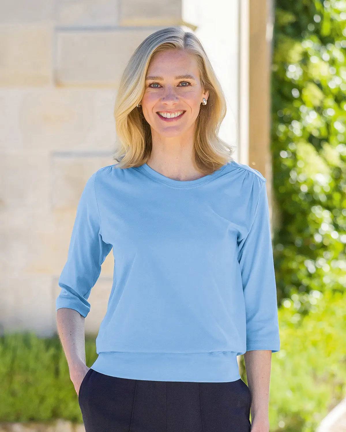 Ladies’ Pure Cotton Blouson Top – Cornflower