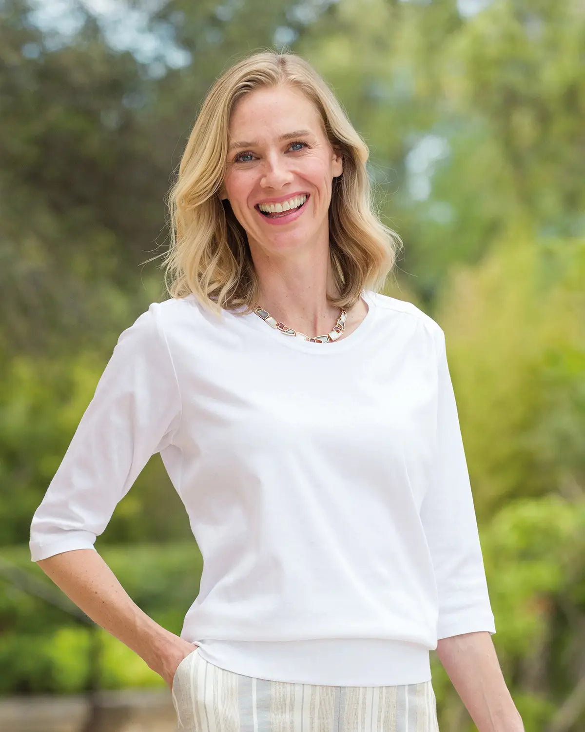Ladies’ Pure Cotton Blouson Top – White