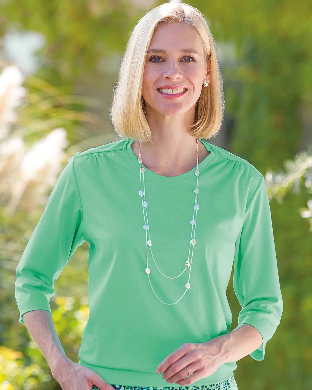 Plain Pure Cotton Blouson Top - Spearmint - Country Collection
