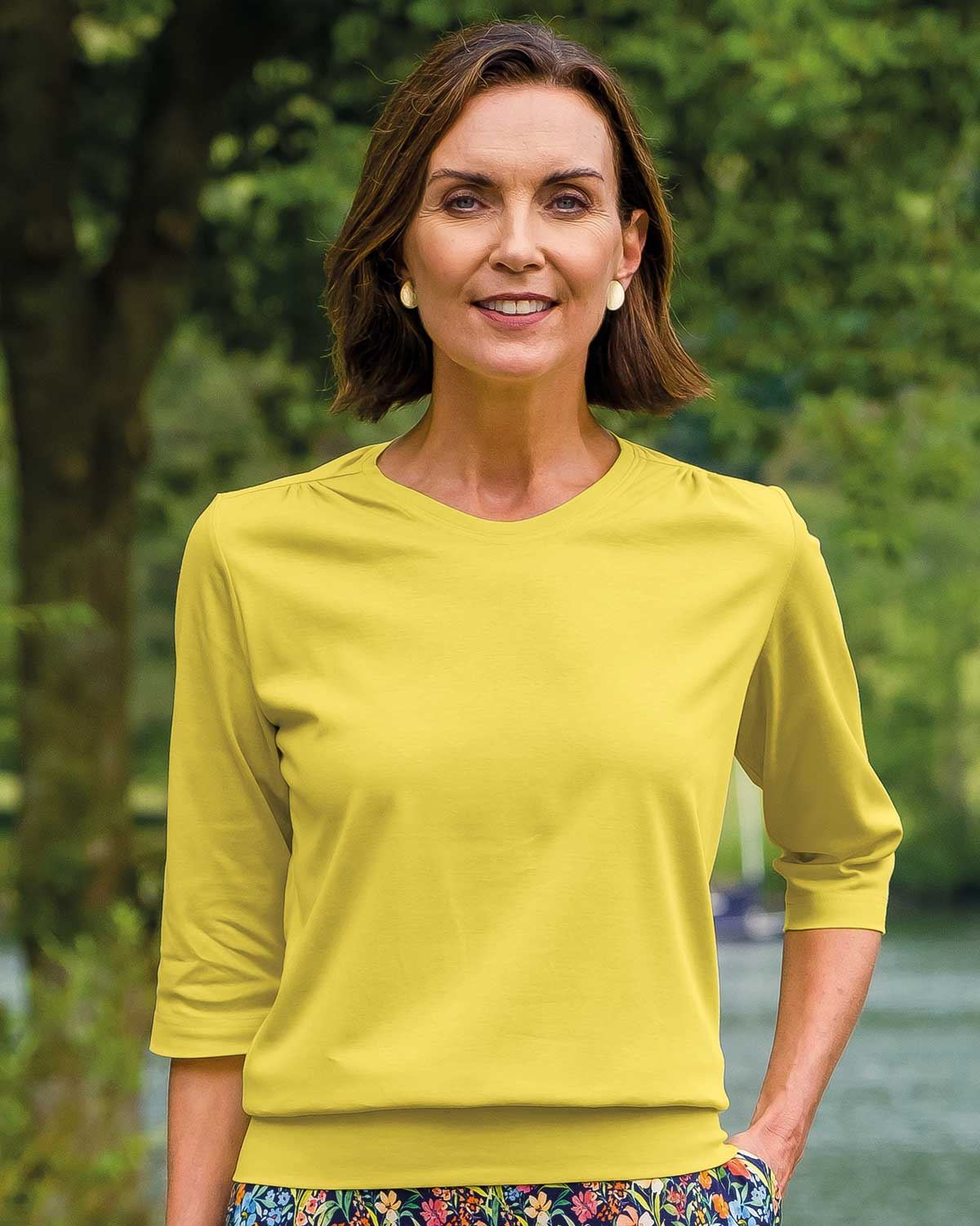 Plain Pure Cotton Blouson Top - Celery - Country Collection