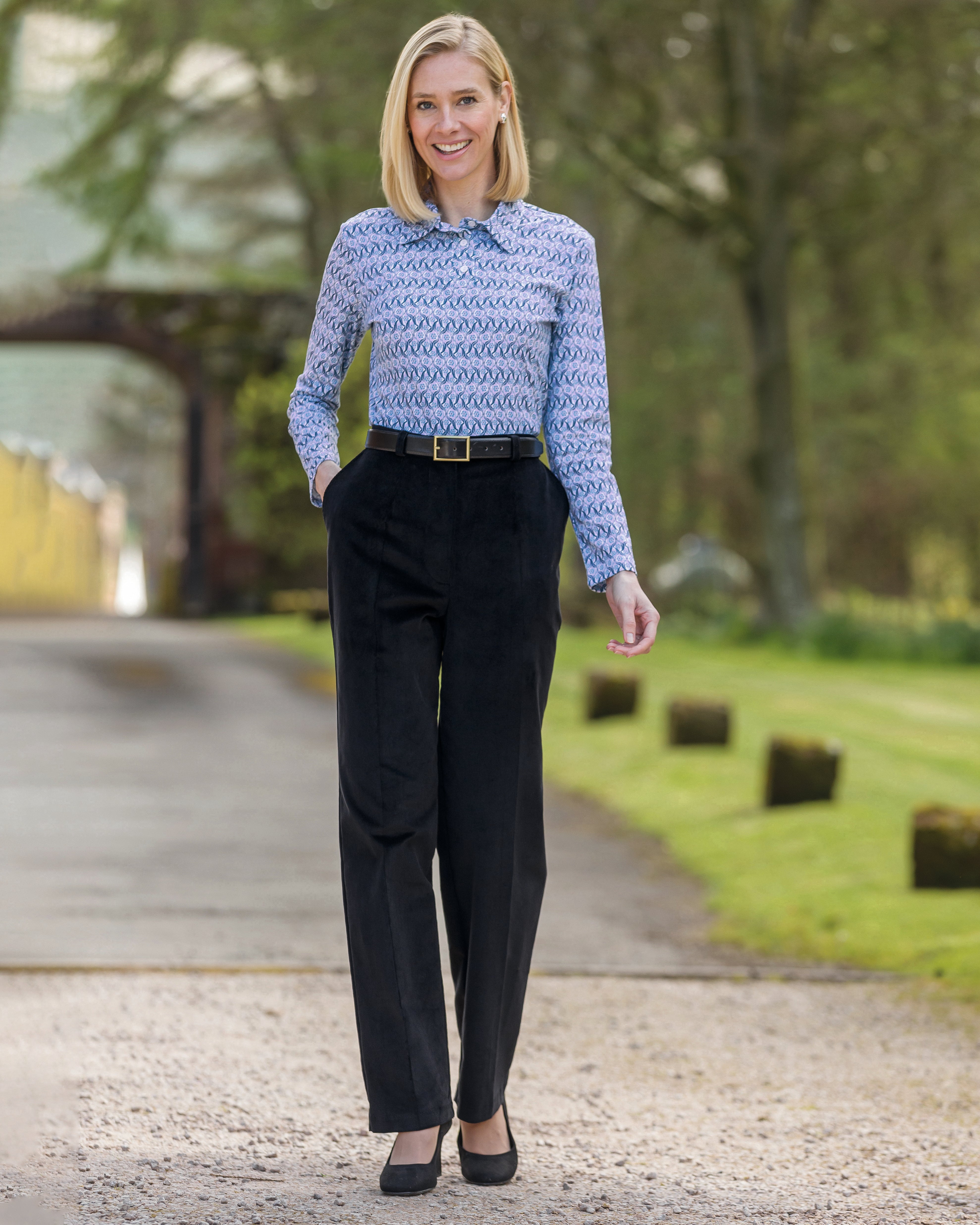 Ladies’ Cotton Rich Needlecord Straight Leg Trousers – Black