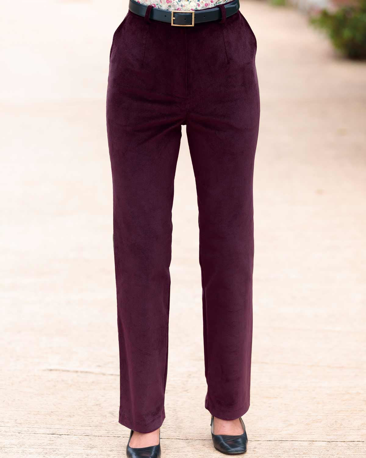 Needlecord Trousers  Ladies - Aubergine - Country Collection