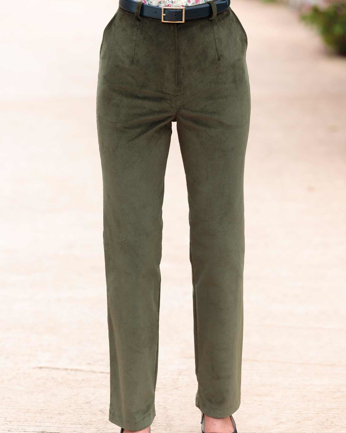 Needlecord Trousers  Ladies - Olive - Country Collection