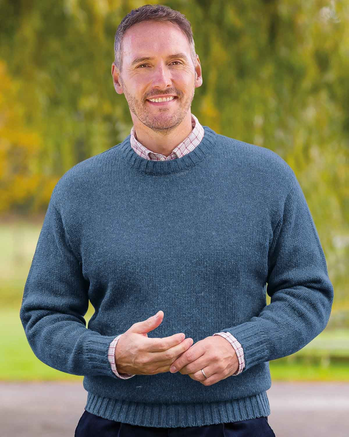 Shetland Crew Neck Jumper Mens - Denim - Country Collection
