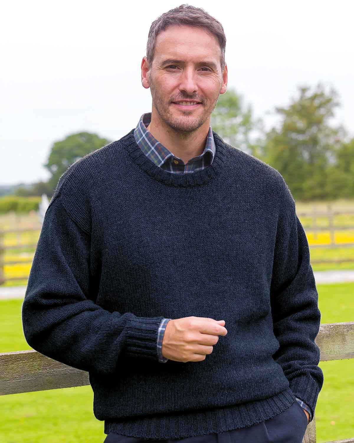 Shetland Crew Neck Jumper Mens - Navy - Country Collection