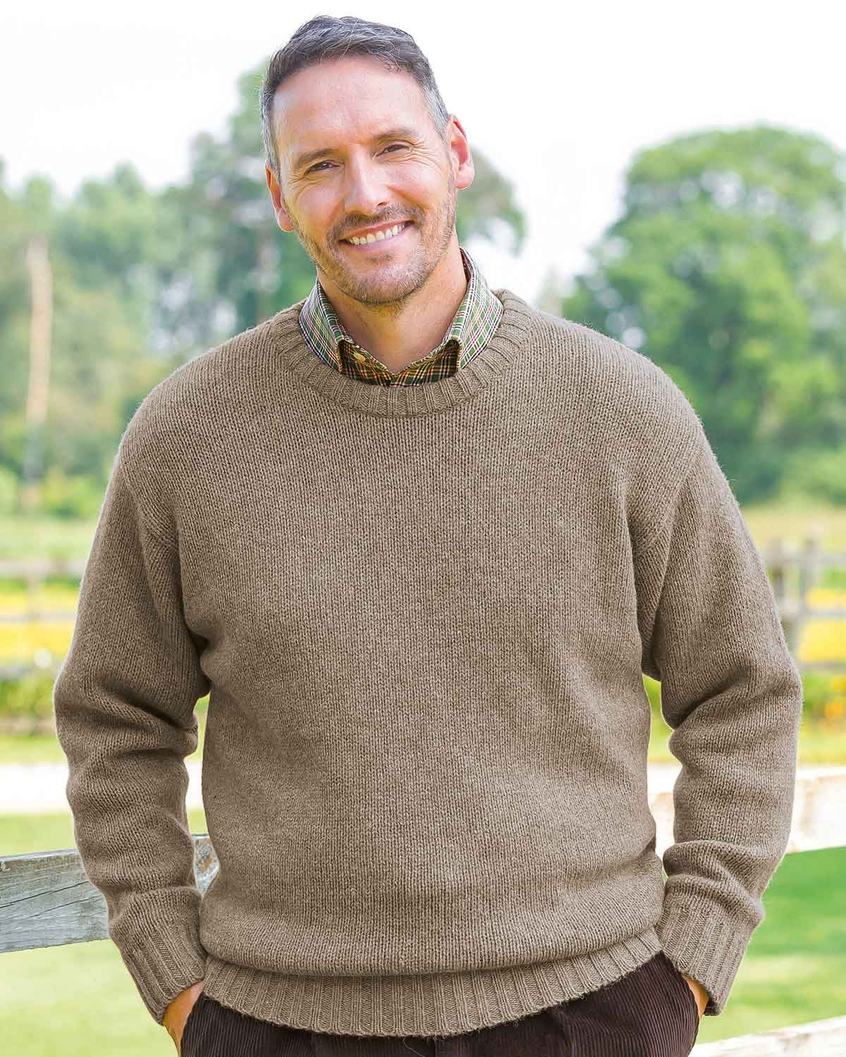 Shetland Crew Neck Jumper Mens - Truffle - Country Collection