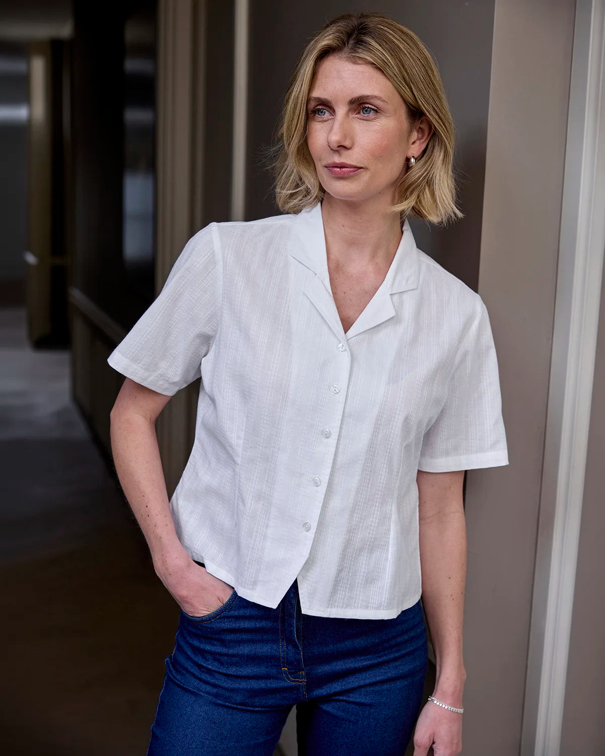 Evelyn White Pure Cotton Short Sleeve Blouse