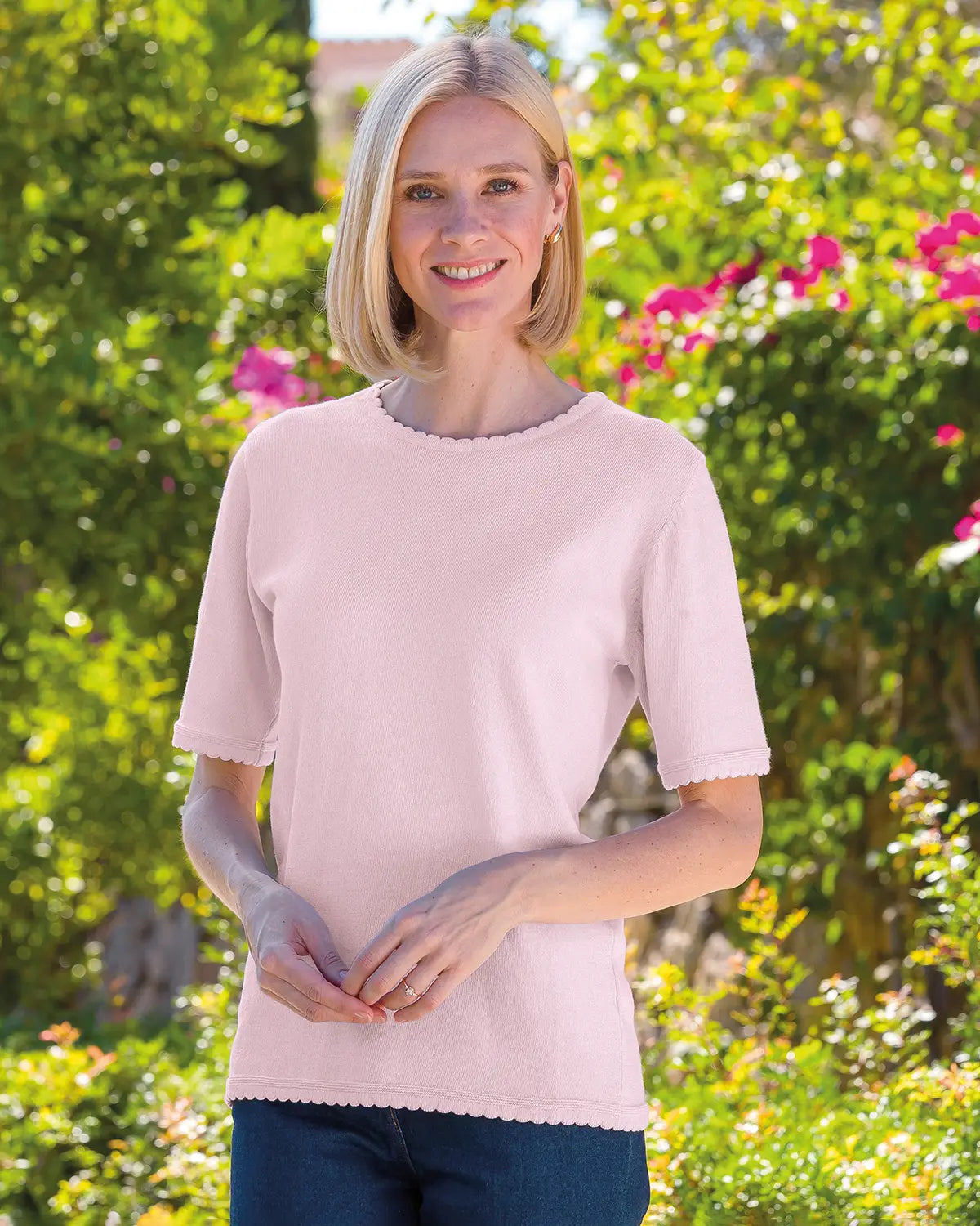 Ladies’ Pure Cotton Scalloped Edge Top – Lilac Mist