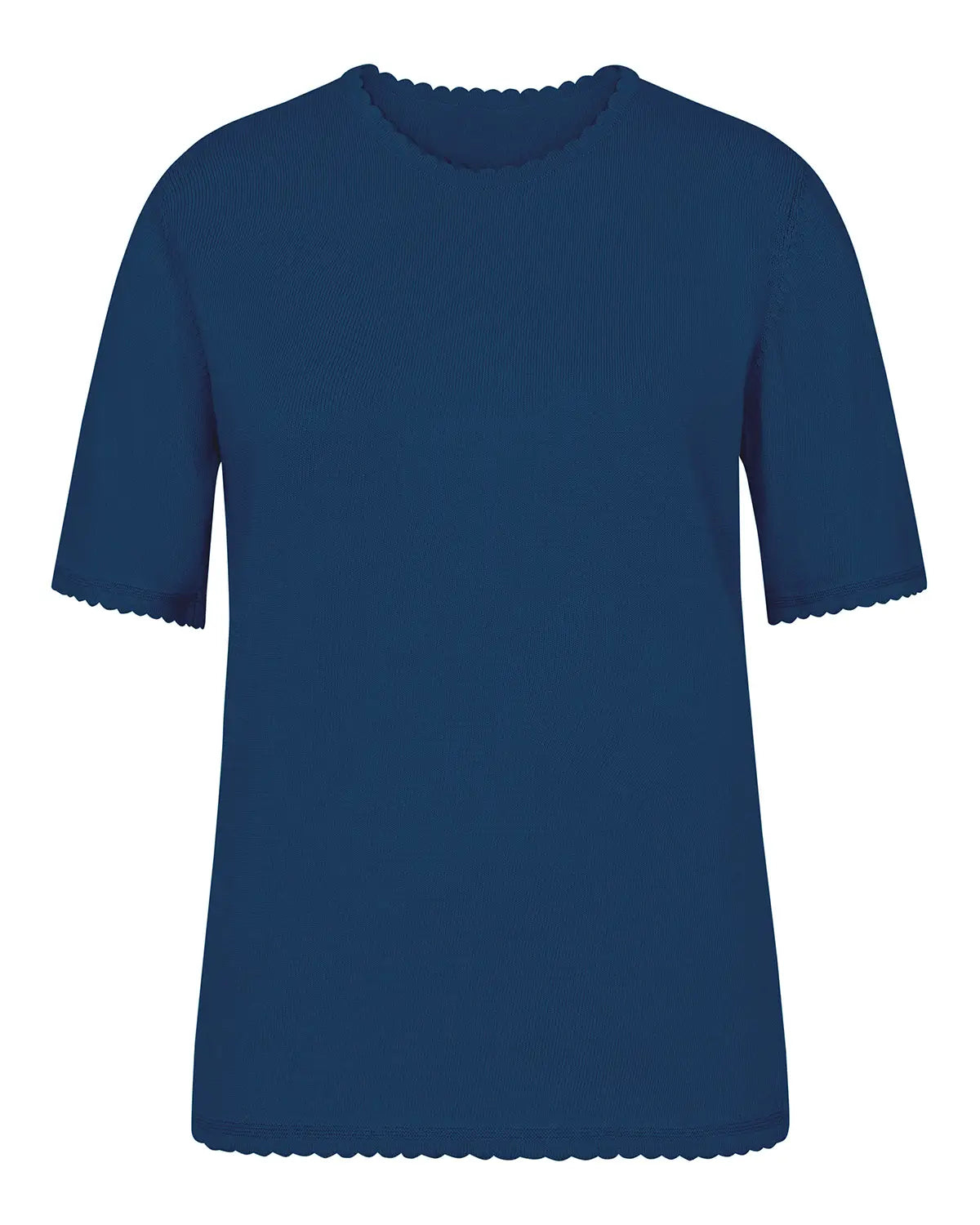 Ladies’ Pure Cotton Scalloped Edge Top – Navy