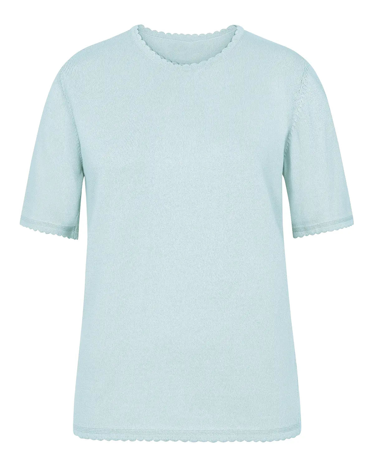 Ladies’ Pure Cotton Scalloped Edge Top – Pale Blue