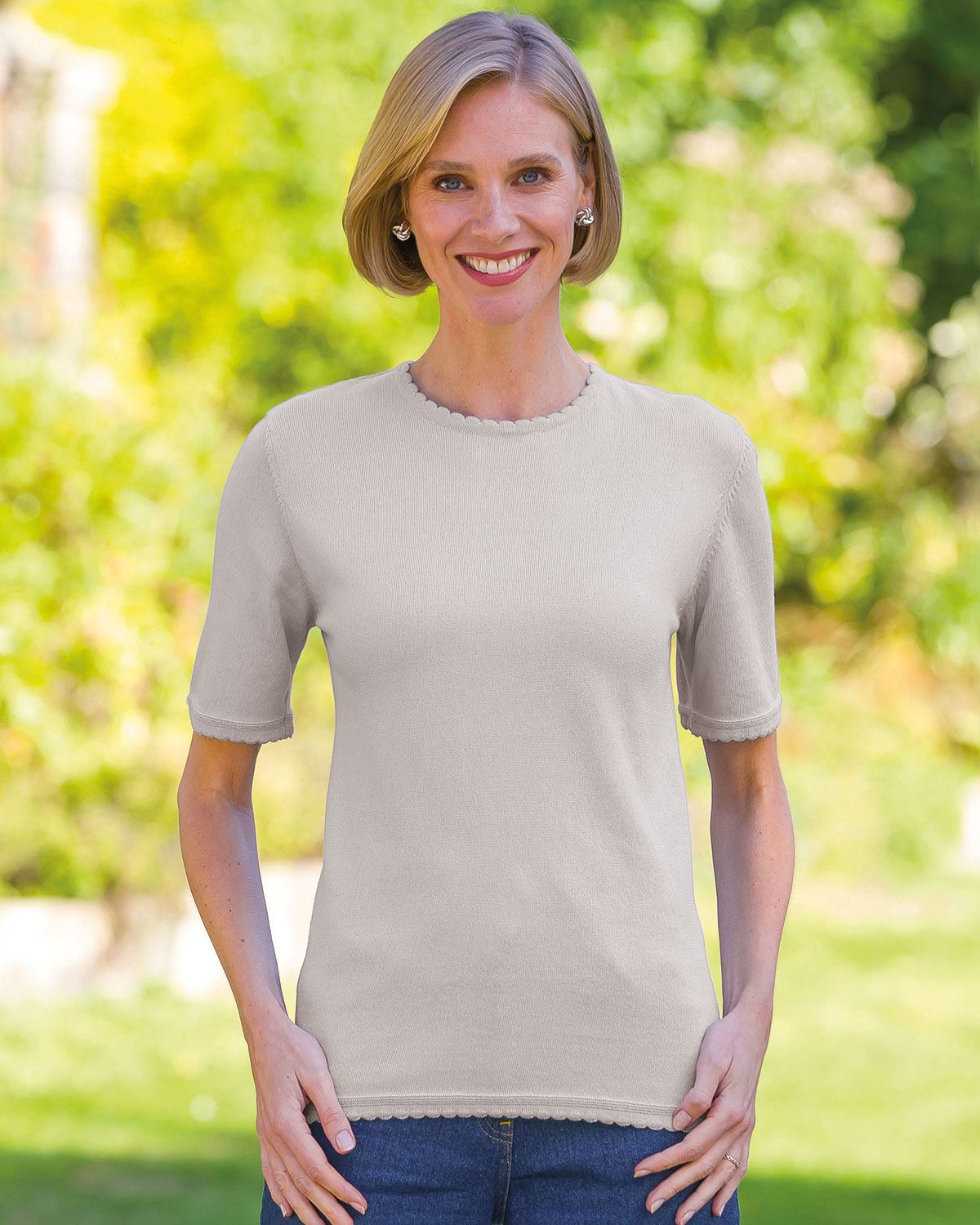 Cotton Scalloped Top - Grey - Country Collection