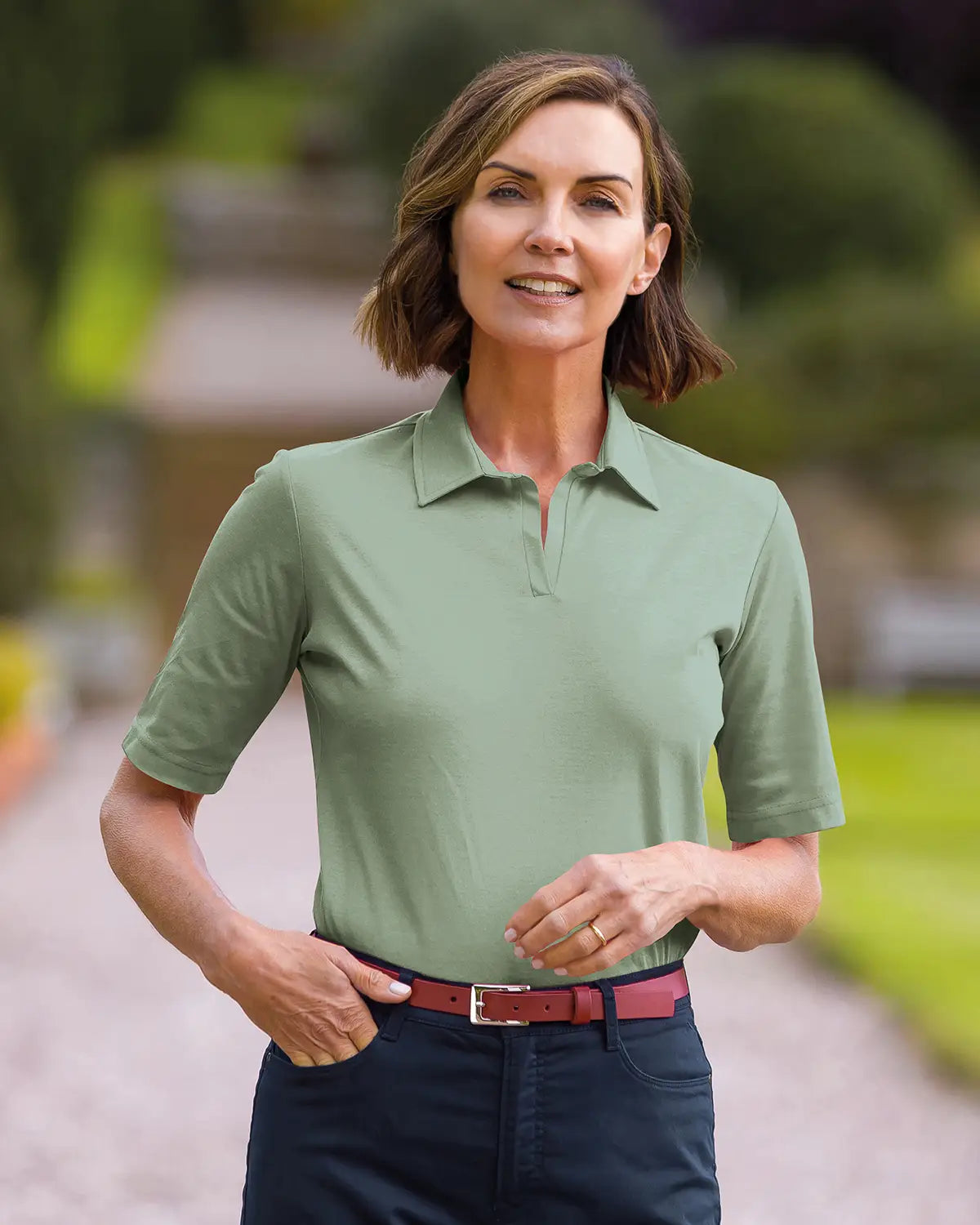 Ladies’ Silky Cotton Short Sleeve Polo Top – Sage
