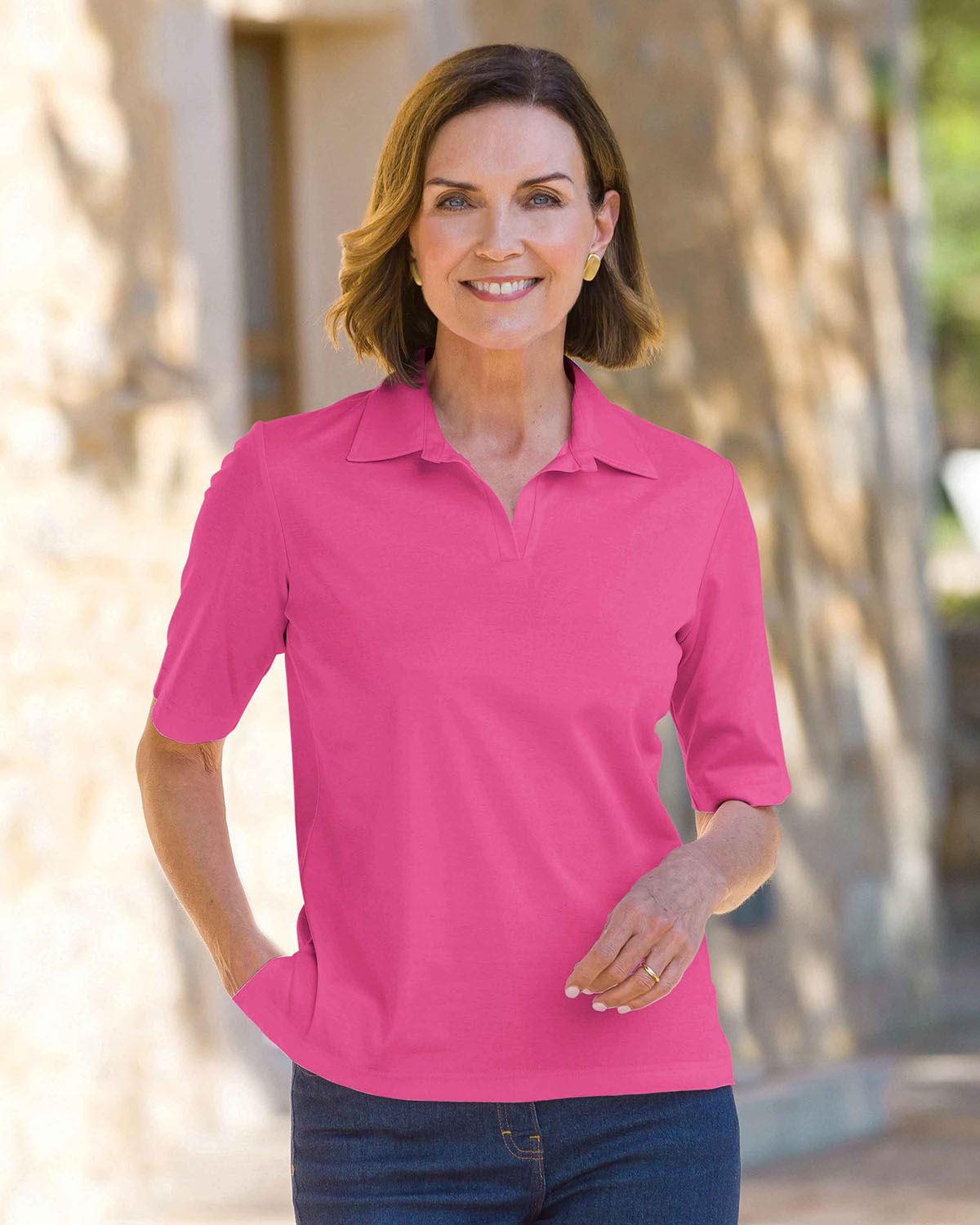 Silky Cotton Ladies Polo Top - Raspberry - Country Collection