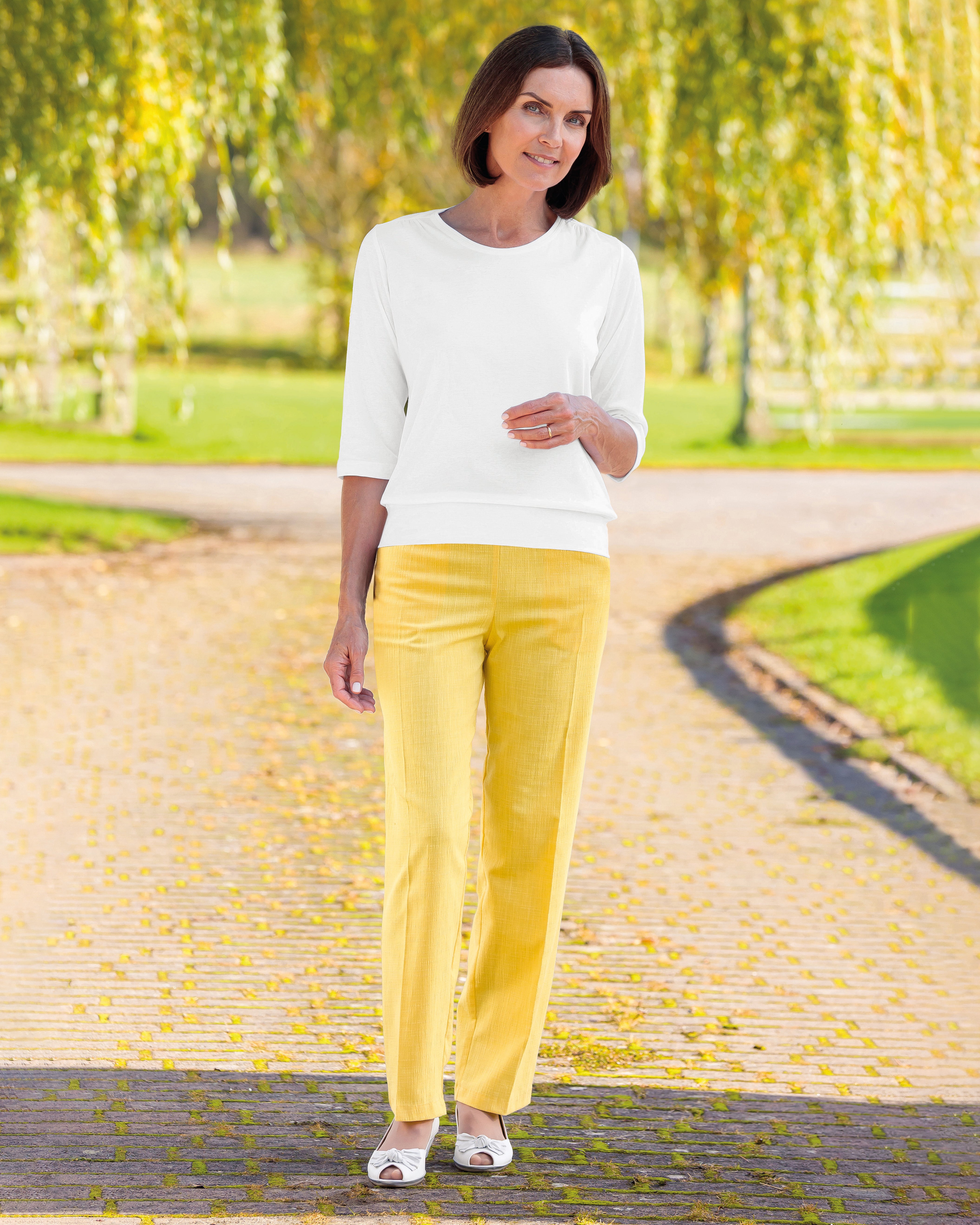 Ladies’ Polly Cotton Mix Straight Leg Trousers – Daffodil