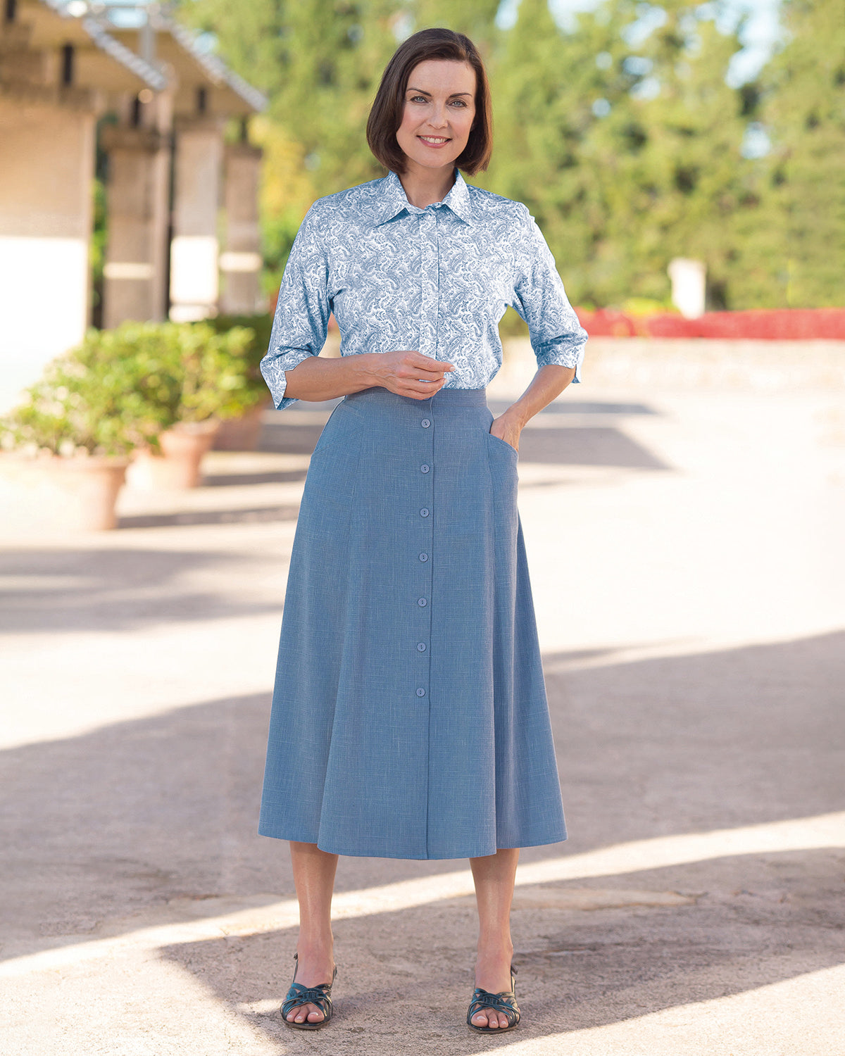 Ladies’ Polly Easycare Cotton Mix A-Line Skirt – Blue