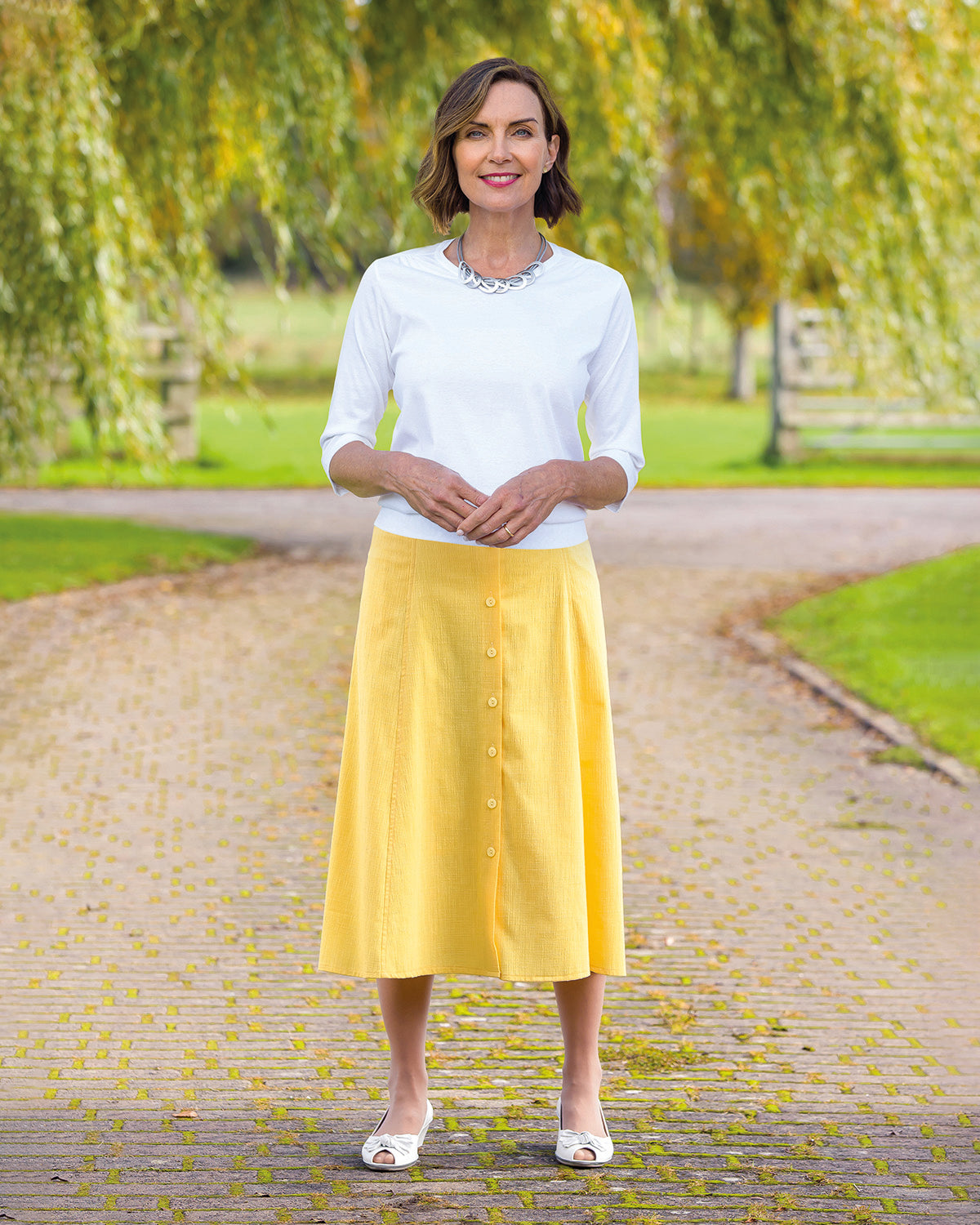 Ladies’ Polly Easycare Cotton Mix A-Line Skirt – Daffodil
