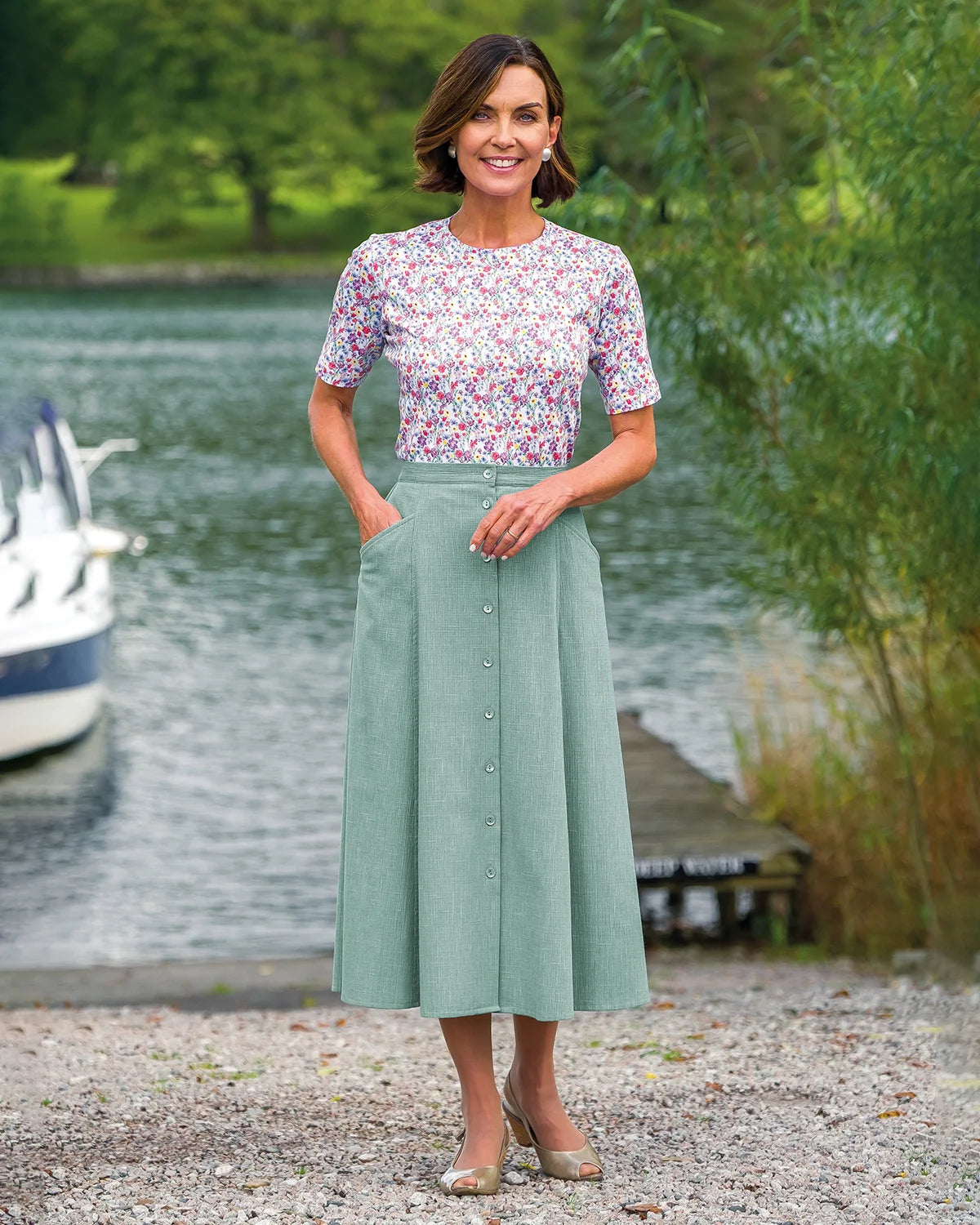 Ladies’ Polly Easycare Cotton Mix A-Line Skirt – Eucalyptus