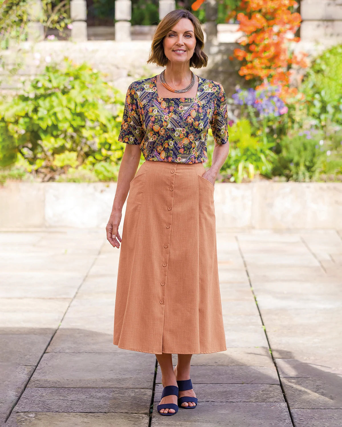 Ladies’ Polly Easycare Cotton Mix A-Line Skirt – Peach Melba