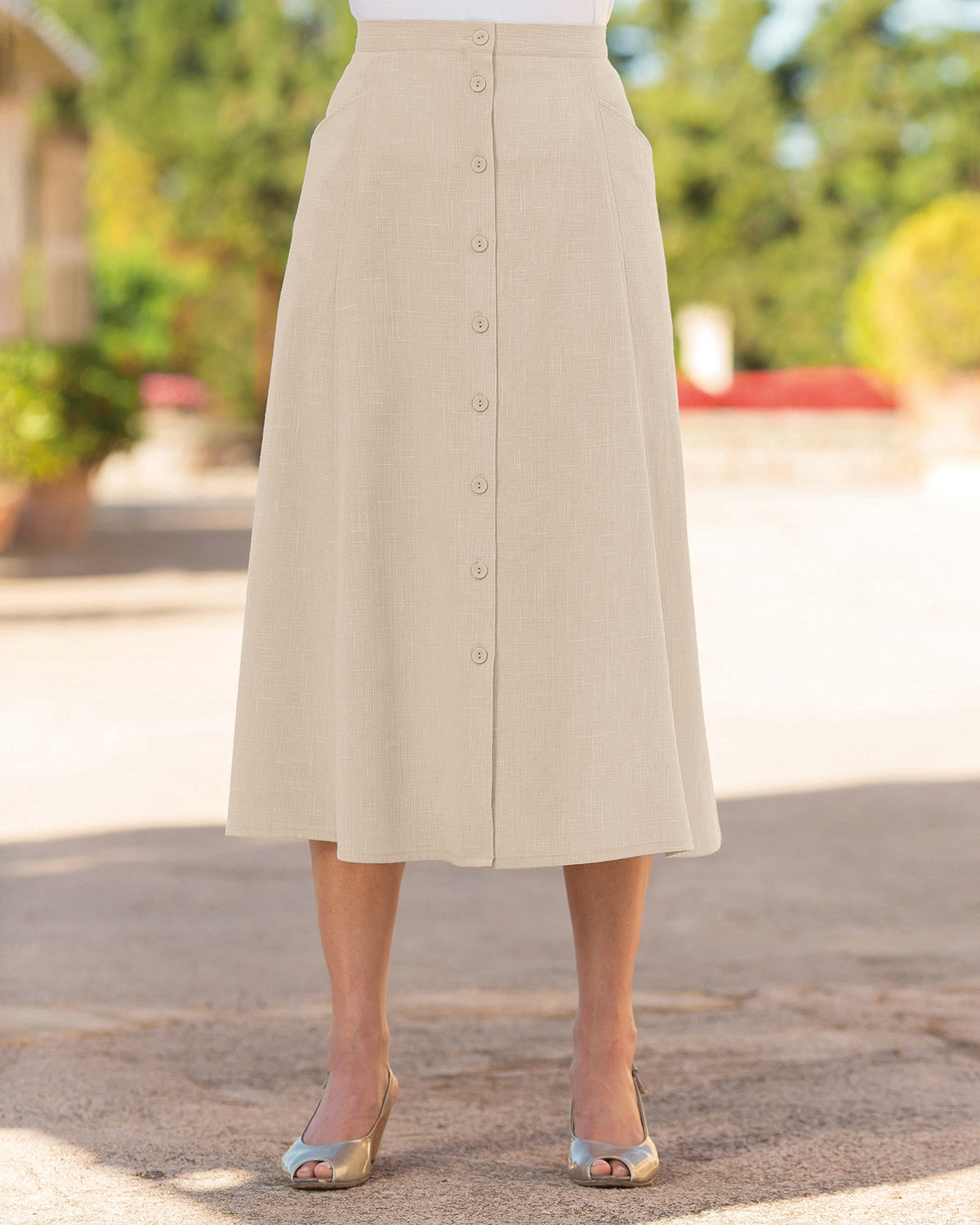 Ladies’ Polly Easycare Cotton Mix A-Line Skirt – Stone