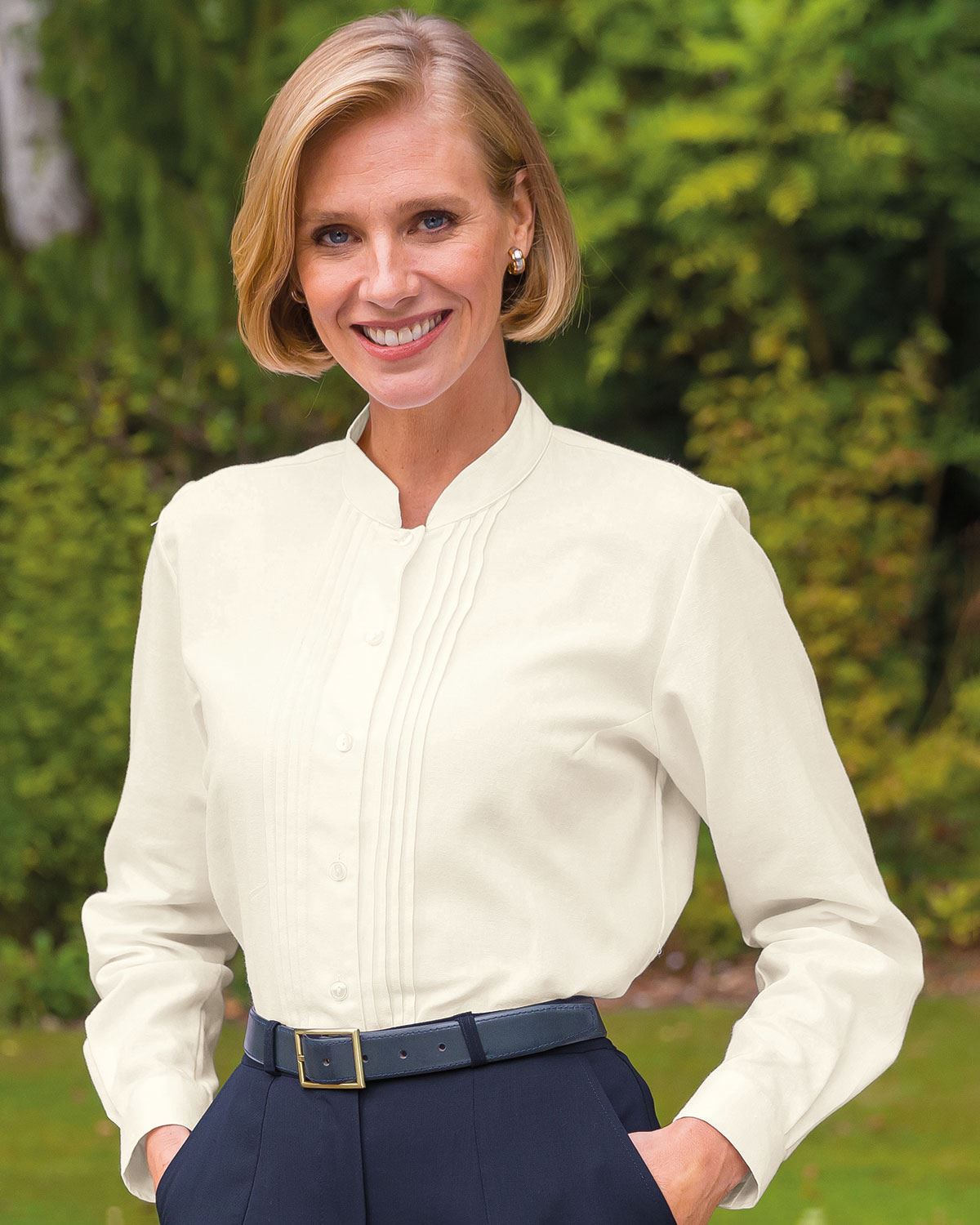 Pintuck Cream Cotton And Wool Mix Blouse - Cream - Country Collection
