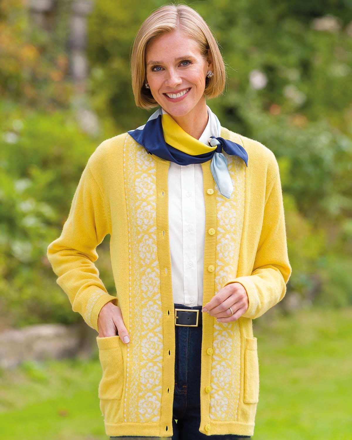 Louisa Crew Neck Lambswool Fairisle Cardigan - Daffodil - Country Collection