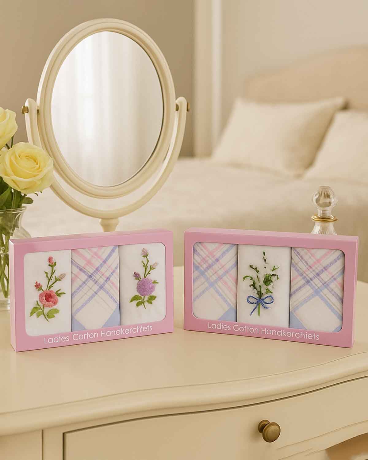 Ladies Embroidered Pure Cotton Handkerchiefs 2 Boxes of 3 - White - Country Collection