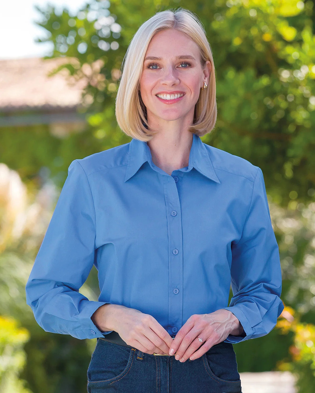 Ladies’ Easycare Polycotton Long Sleeve Shirt – Delphinium