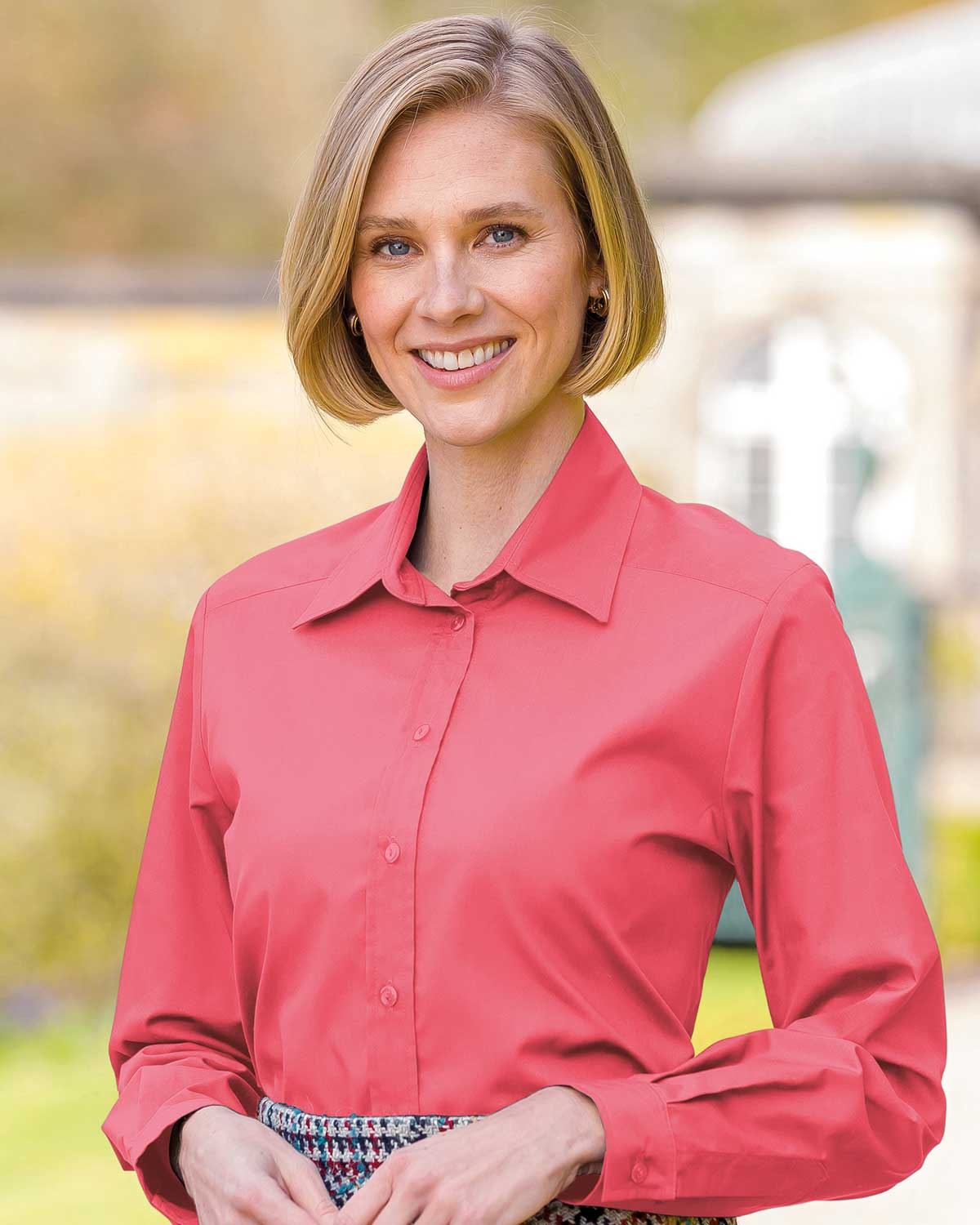Easycare Long Sleeve Plain Polycotton Shirts - Coral - Country Collection