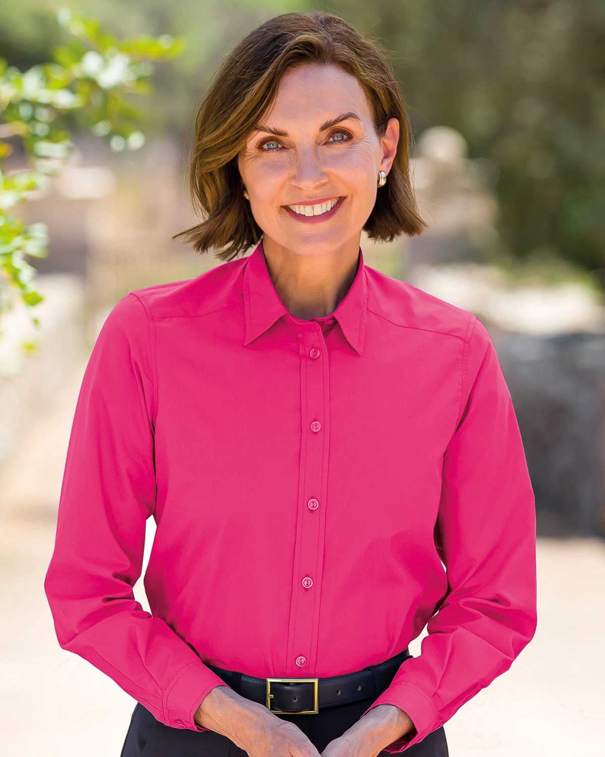 Easycare Long Sleeve Plain Polycotton Shirts - Pink - Country Collection