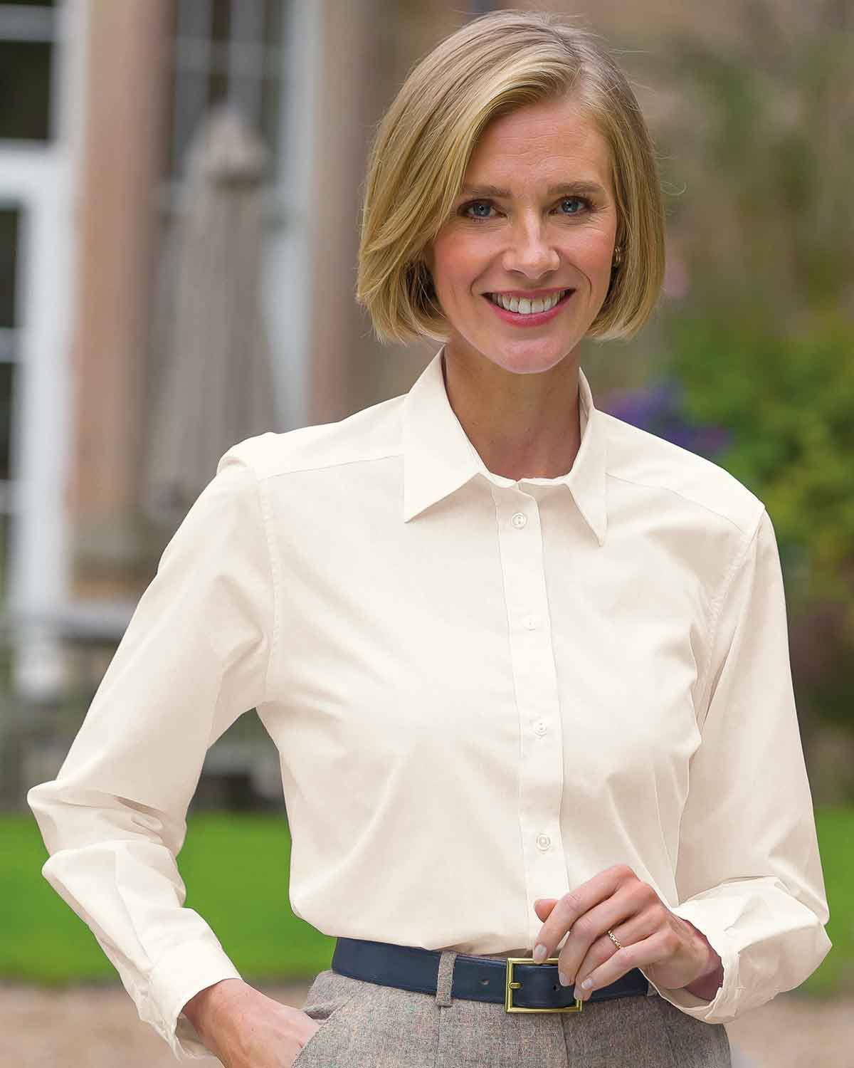 Easycare Long Sleeve Plain Polycotton Shirts - Cream - Country Collection
