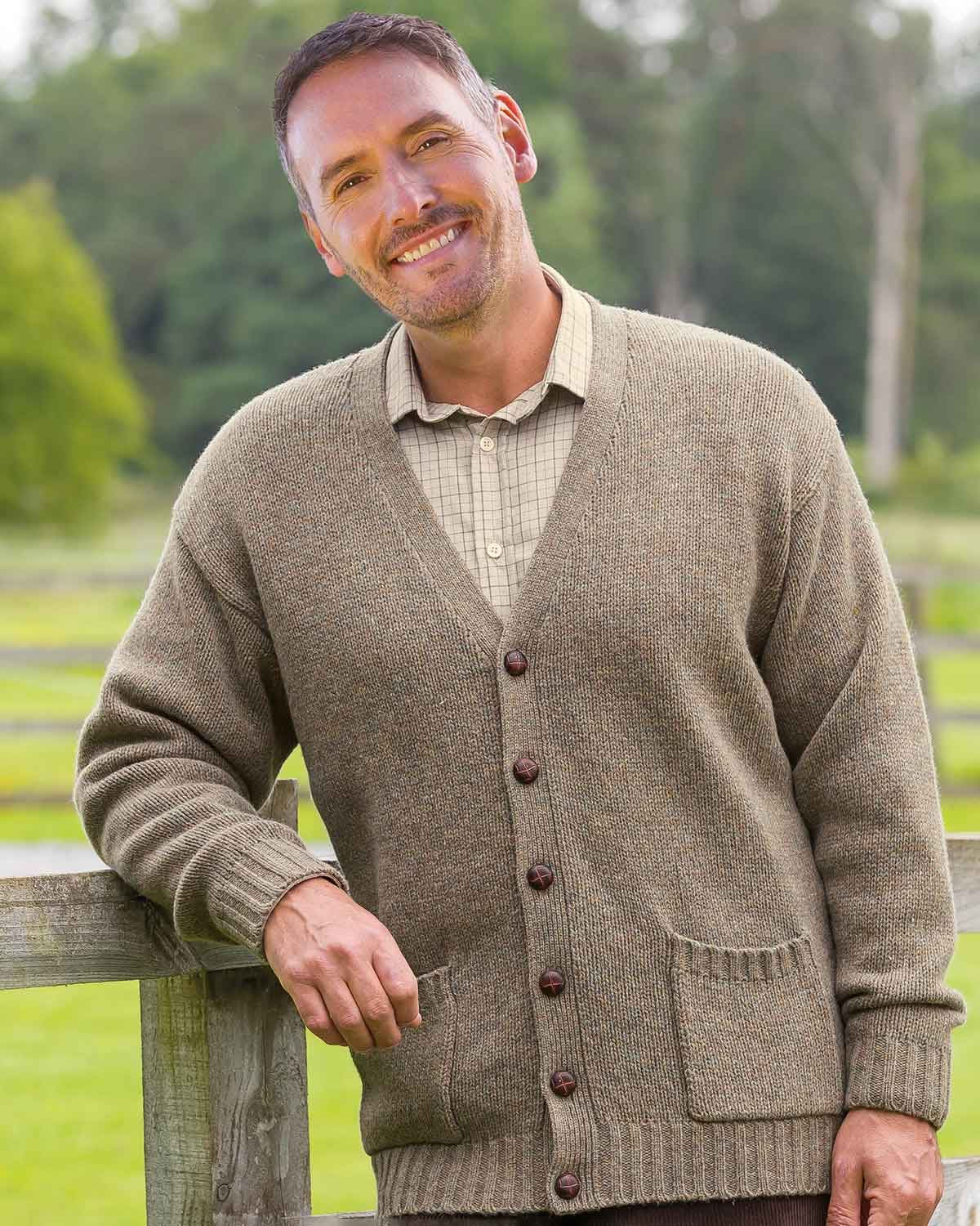 Shetland Cardigan  Mens - Truffle - Country Collection