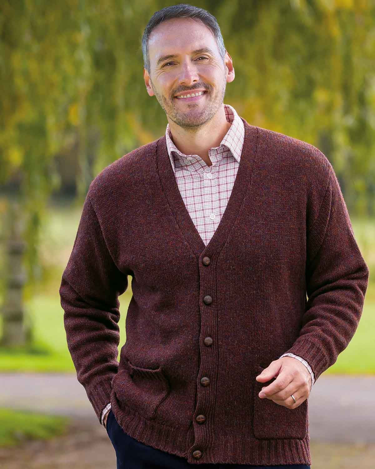 Shetland Cardigan  Mens - Claret - Country Collection