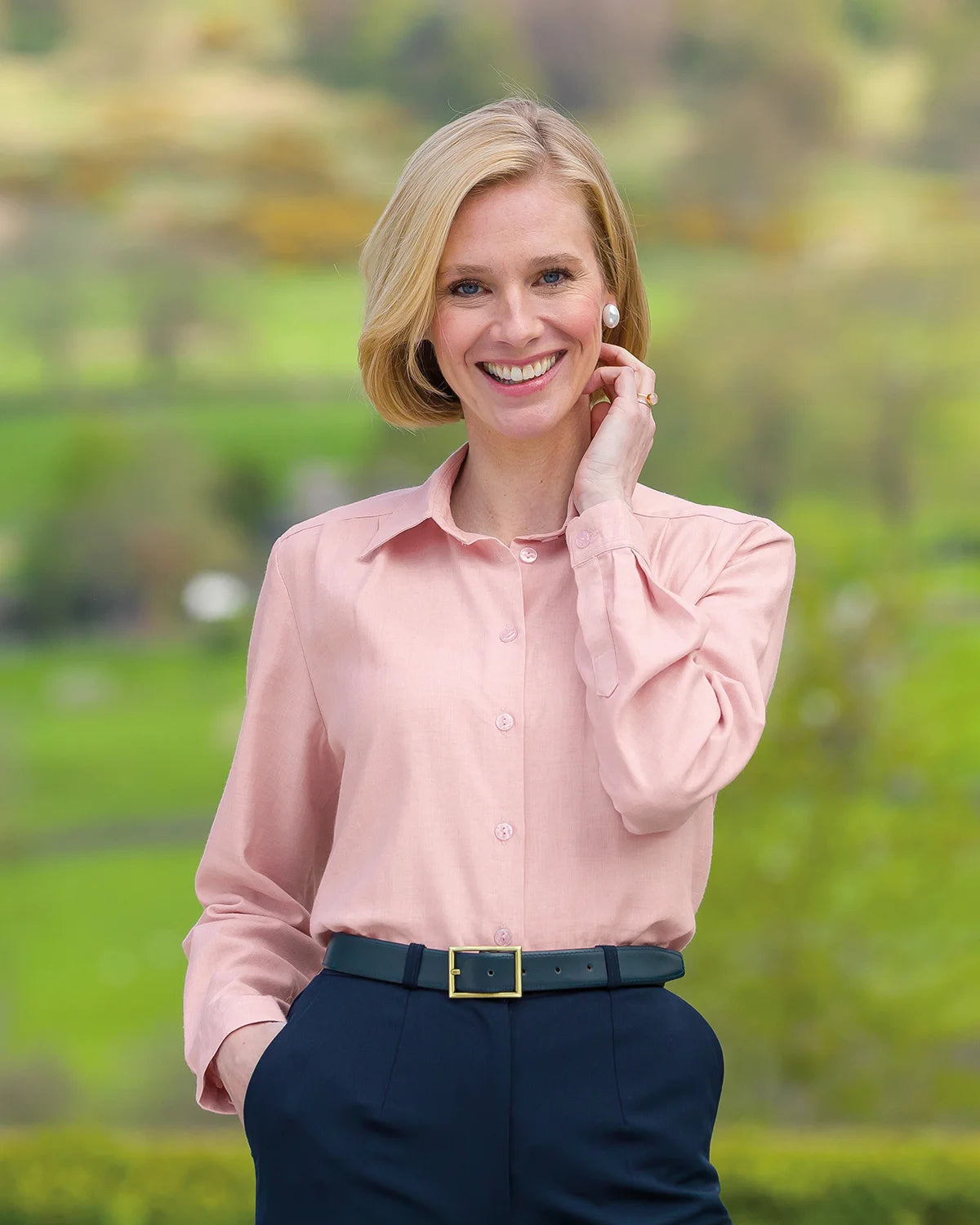 Soft Handle Cotton & Wool Long Sleeve Blouse – Pale Pink