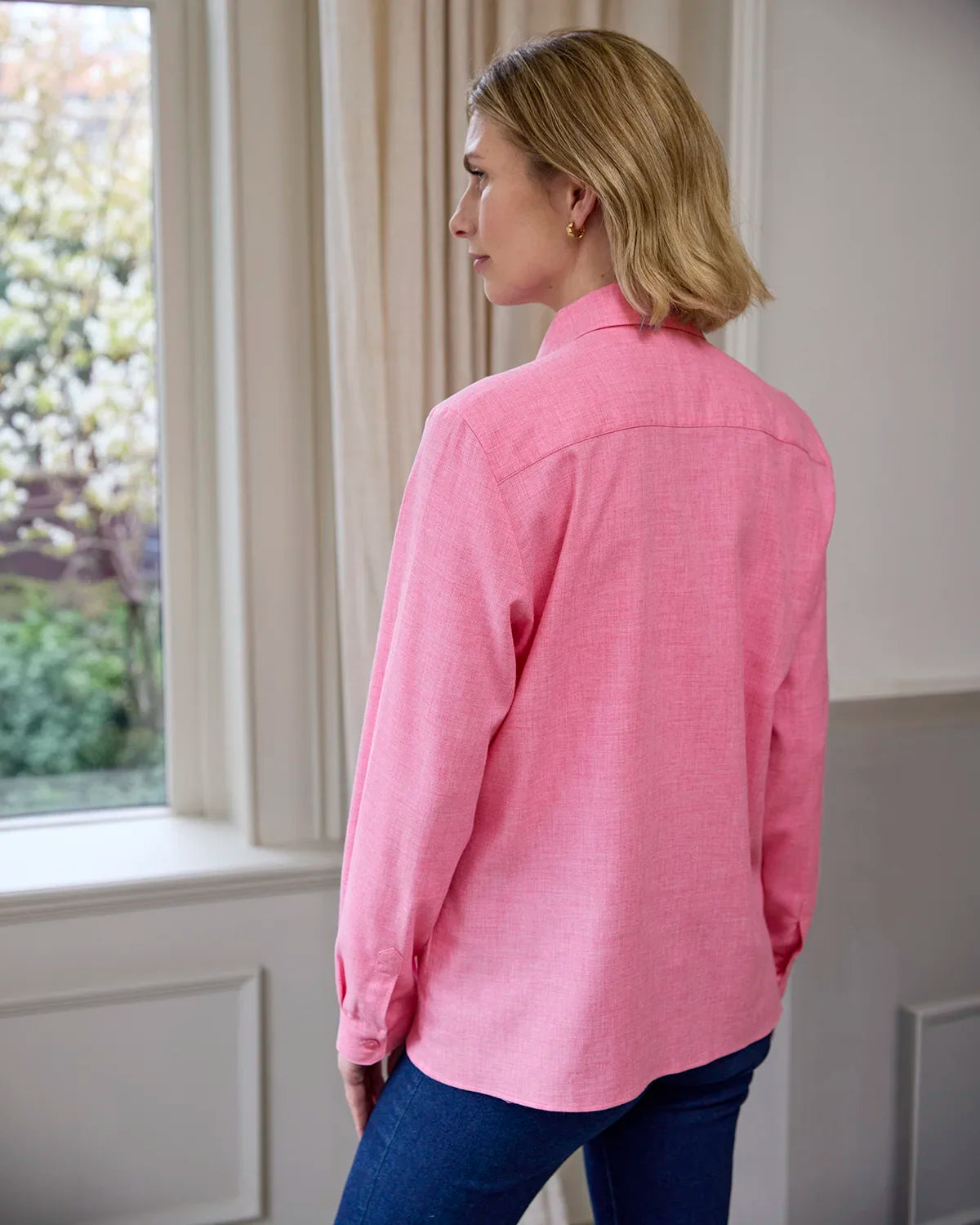 Soft Handle Cotton & Wool Long Sleeve Blouse – Rose