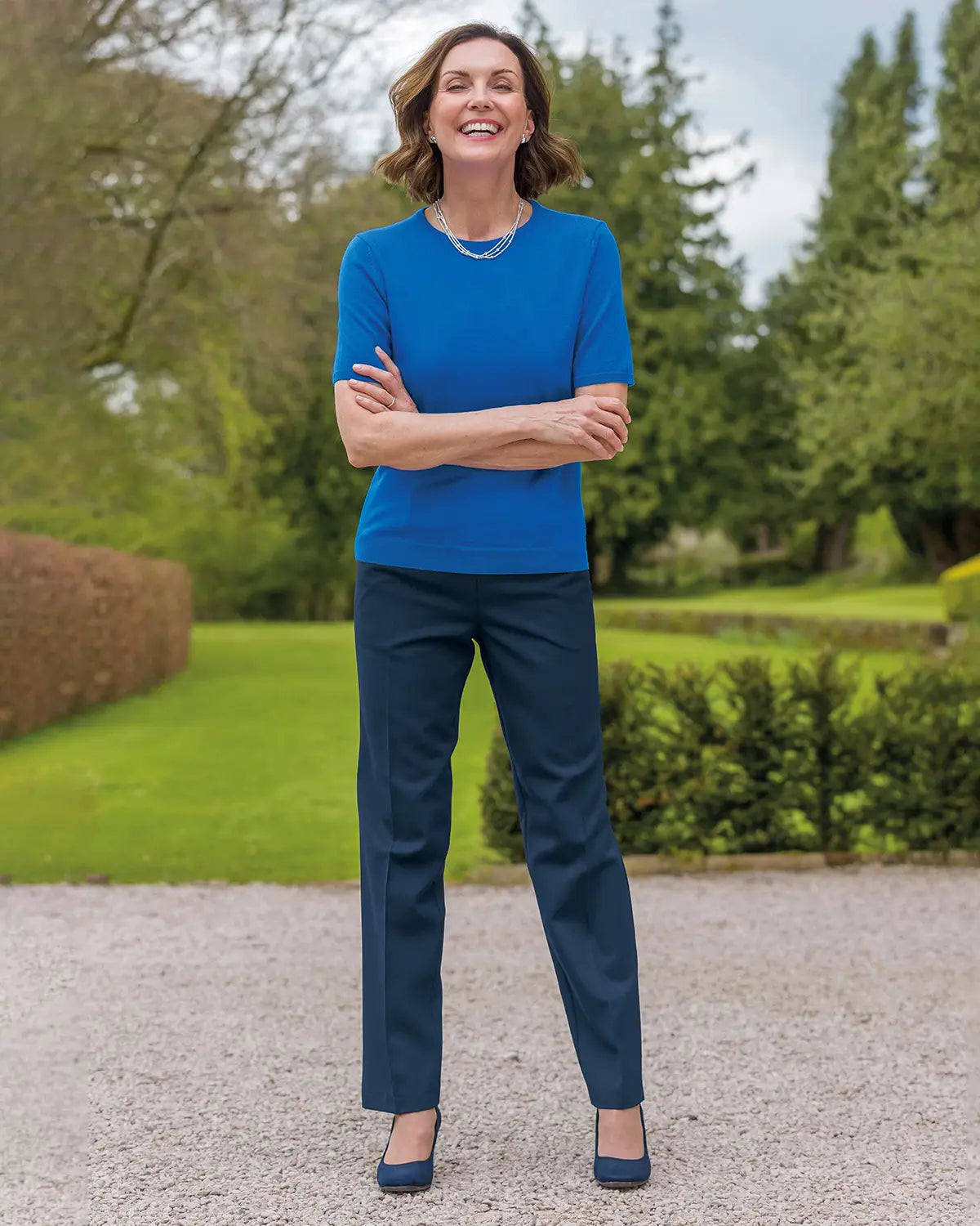 Ladies’ Pure Merino Wool Short Sleeve Crew Jumper – Azure