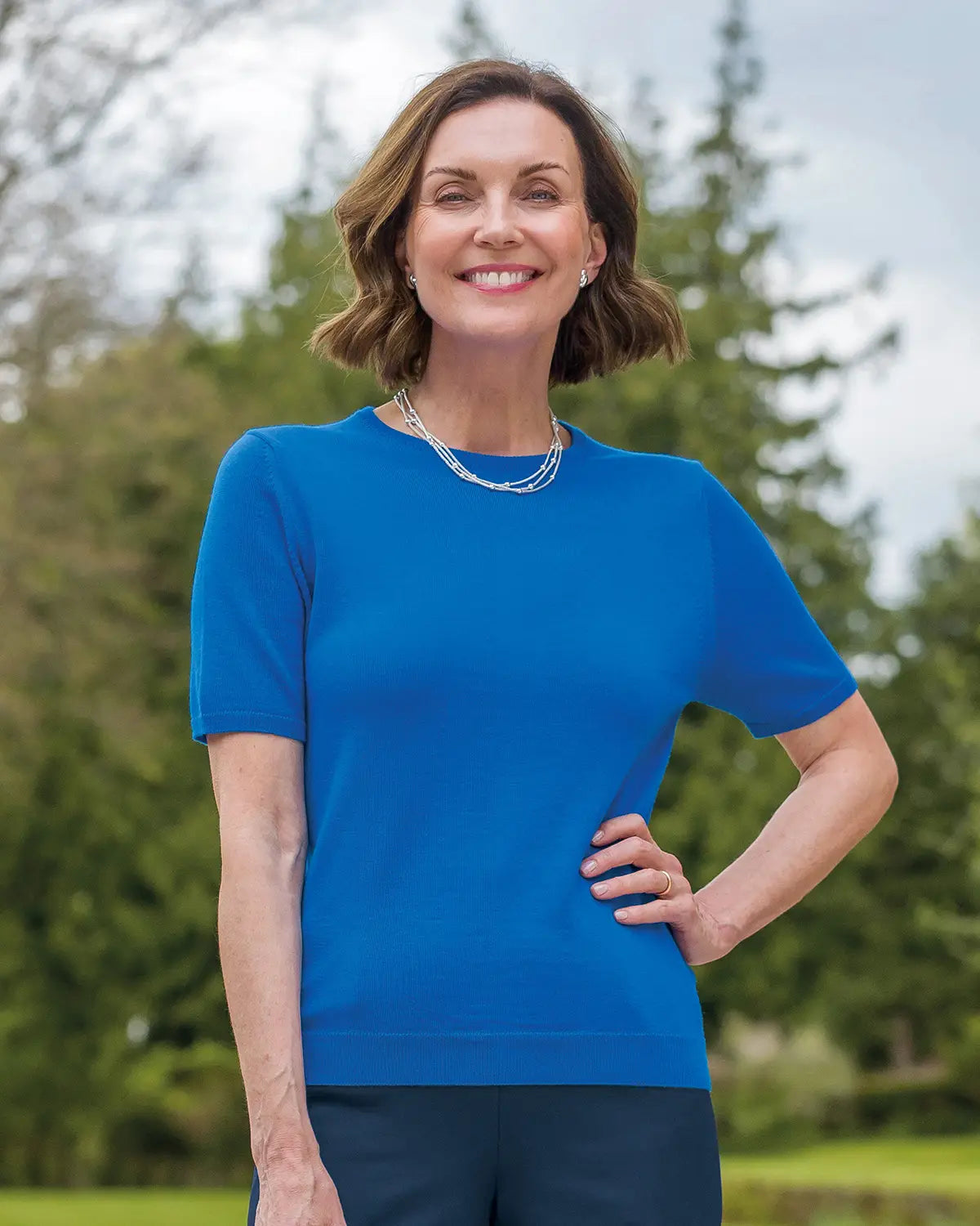 Ladies’ Pure Merino Wool Short Sleeve Crew Jumper – Azure