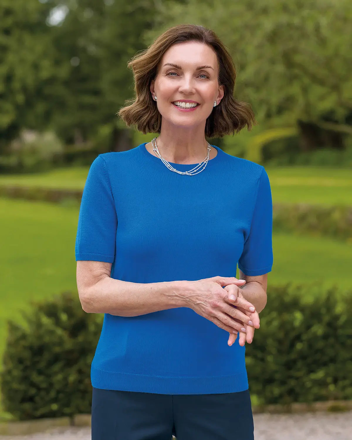 Ladies’ Pure Merino Wool Short Sleeve Crew Jumper – Azure