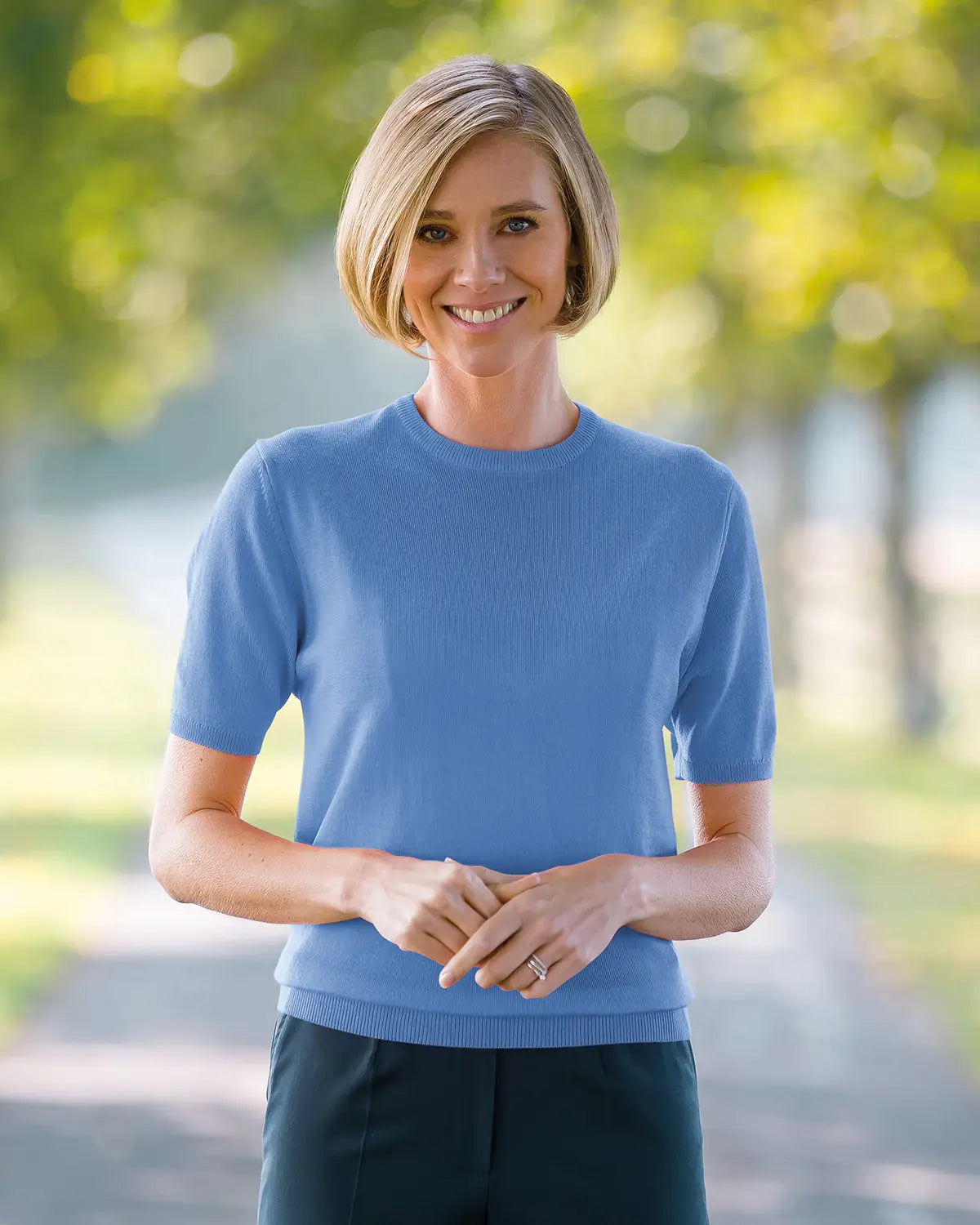 Ladies’ Pure Merino Wool Short Sleeve Crew Jumper – Bluebell