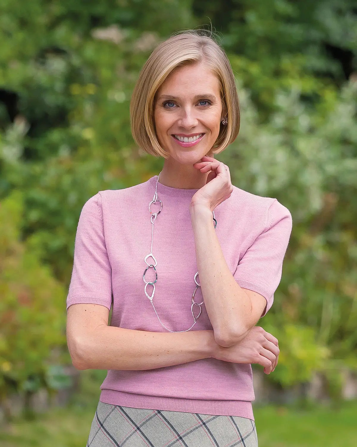 Ladies’ Pure Merino Wool Short Sleeve Crew Jumper – Dusky Pink