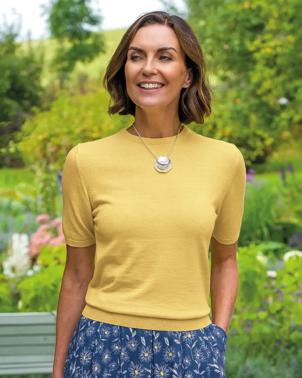 Ladies’ Pure Merino Wool Short Sleeve Crew Jumper – Lemon