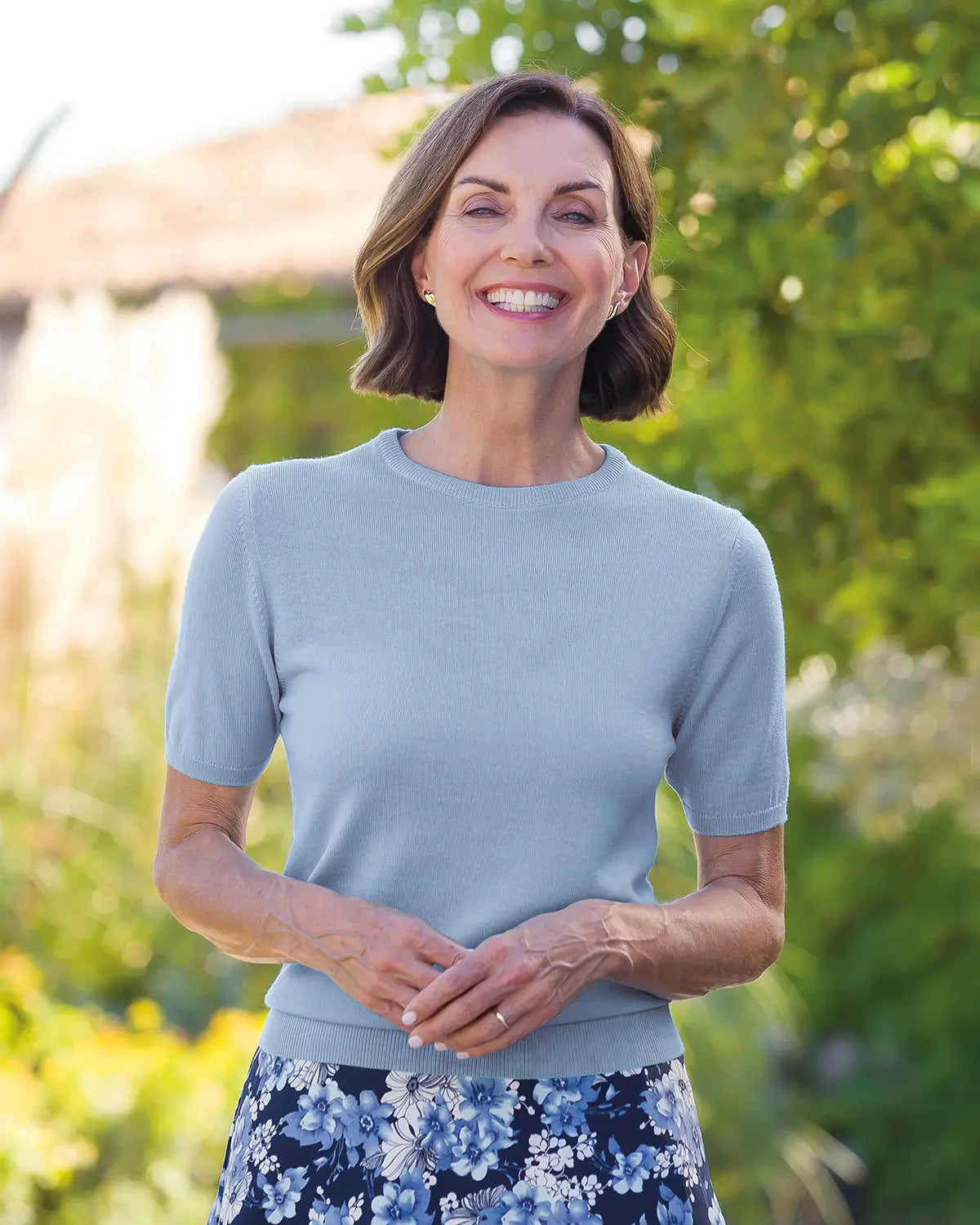 Ladies’ Pure Merino Wool Short Sleeve Crew Jumper – Pale Blue