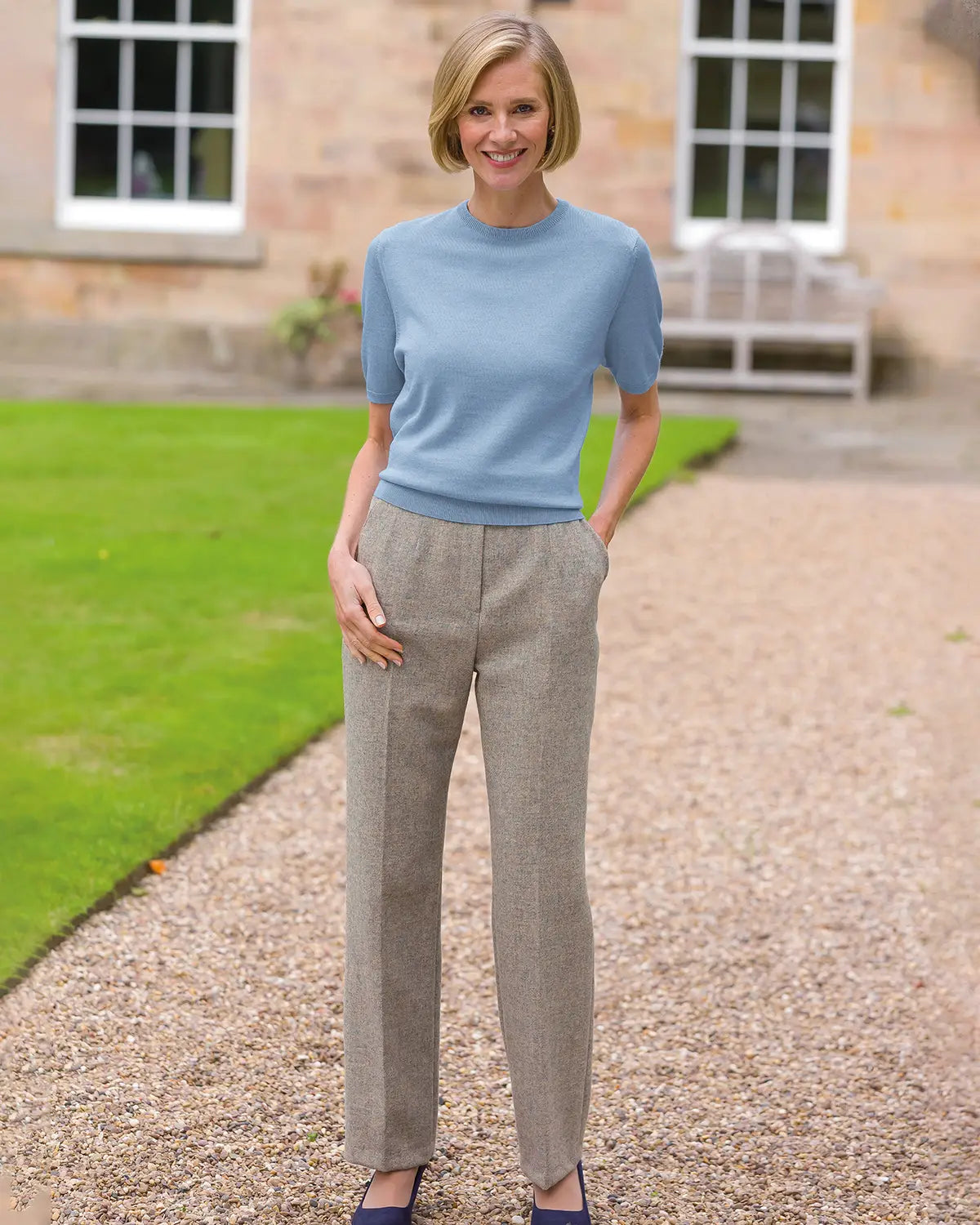 Ladies’ Pure Merino Wool Short Sleeve Crew Jumper – Pale Blue
