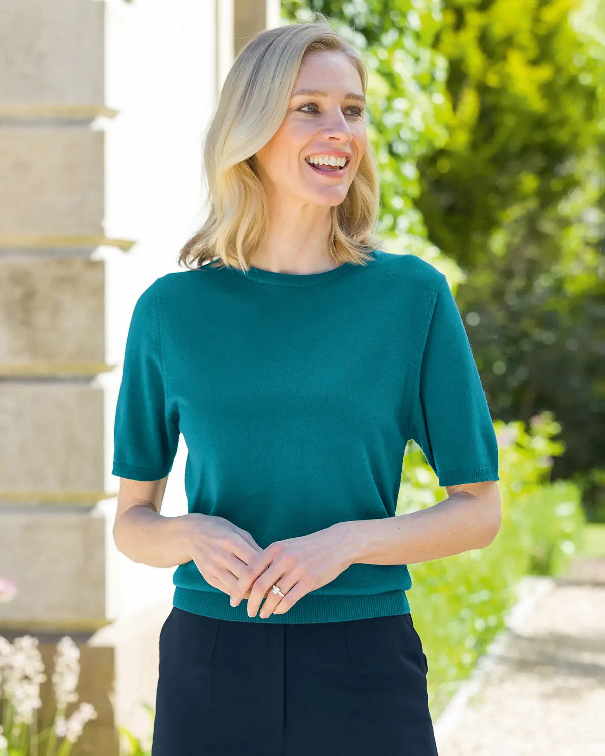 Ladies’ Pure Merino Wool Short Sleeve Crew Jumper – Teal