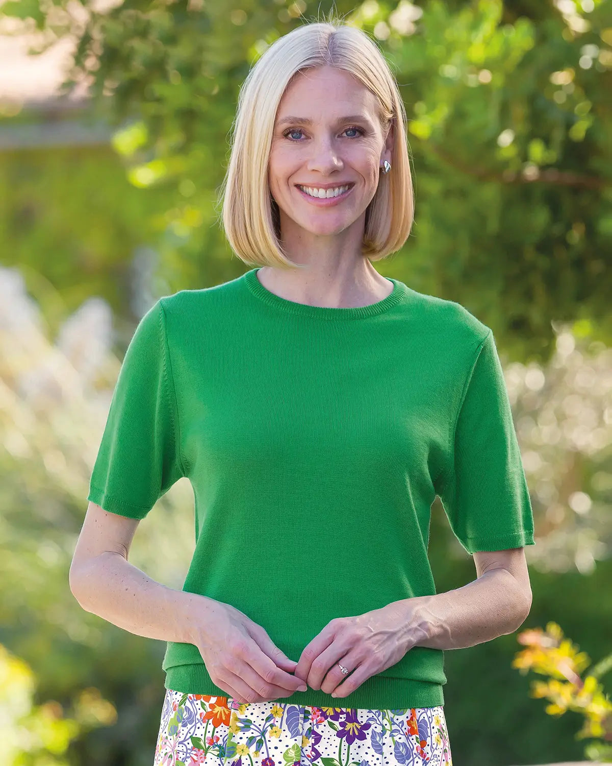 Ladies’ Pure Merino Wool Short Sleeve Crew Jumper – Watercress