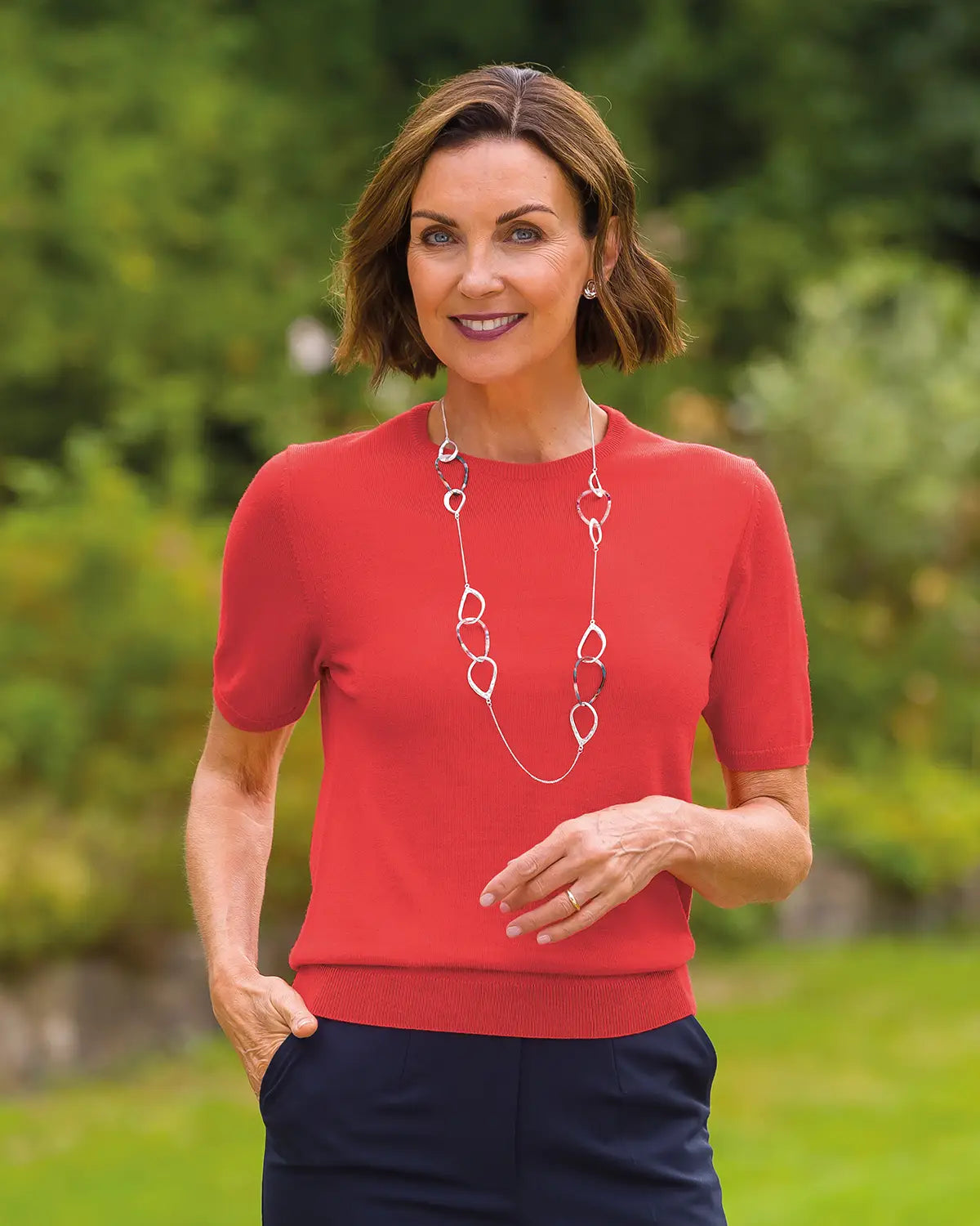 Ladies’ Pure Merino Wool Short Sleeve Crew Jumper – Watermelon