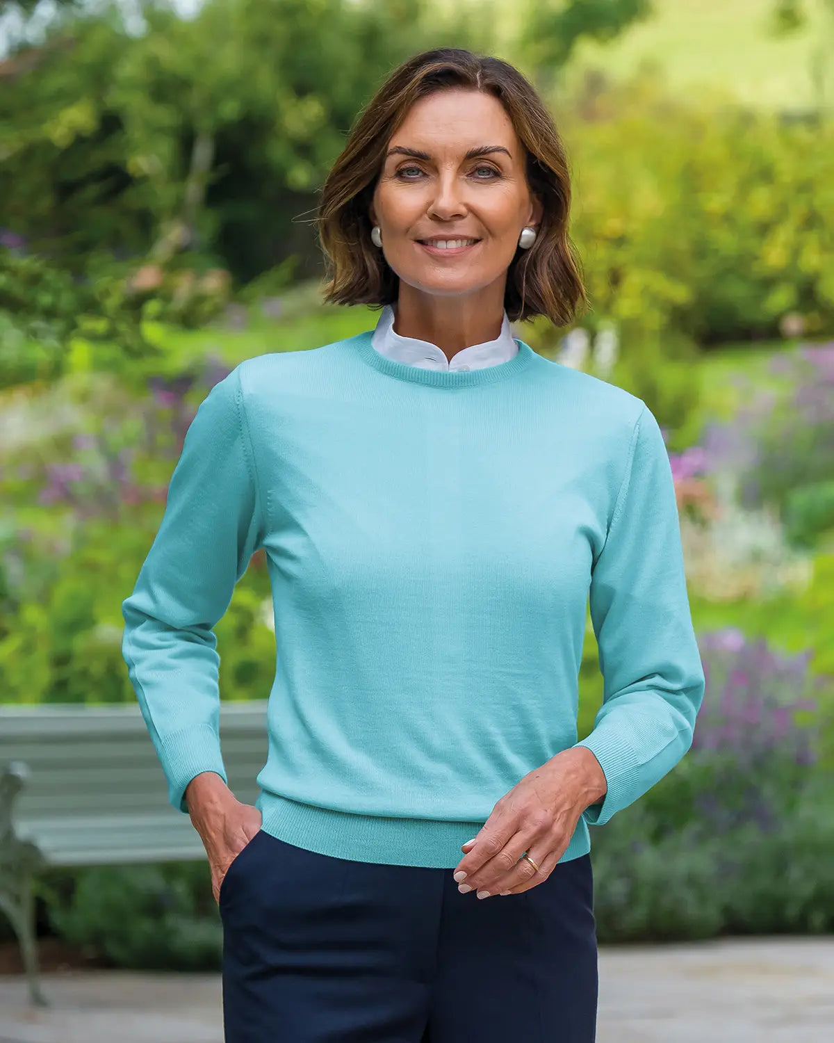Ladies’ Pure Merino Wool Crew Neck Jumper – Aqua